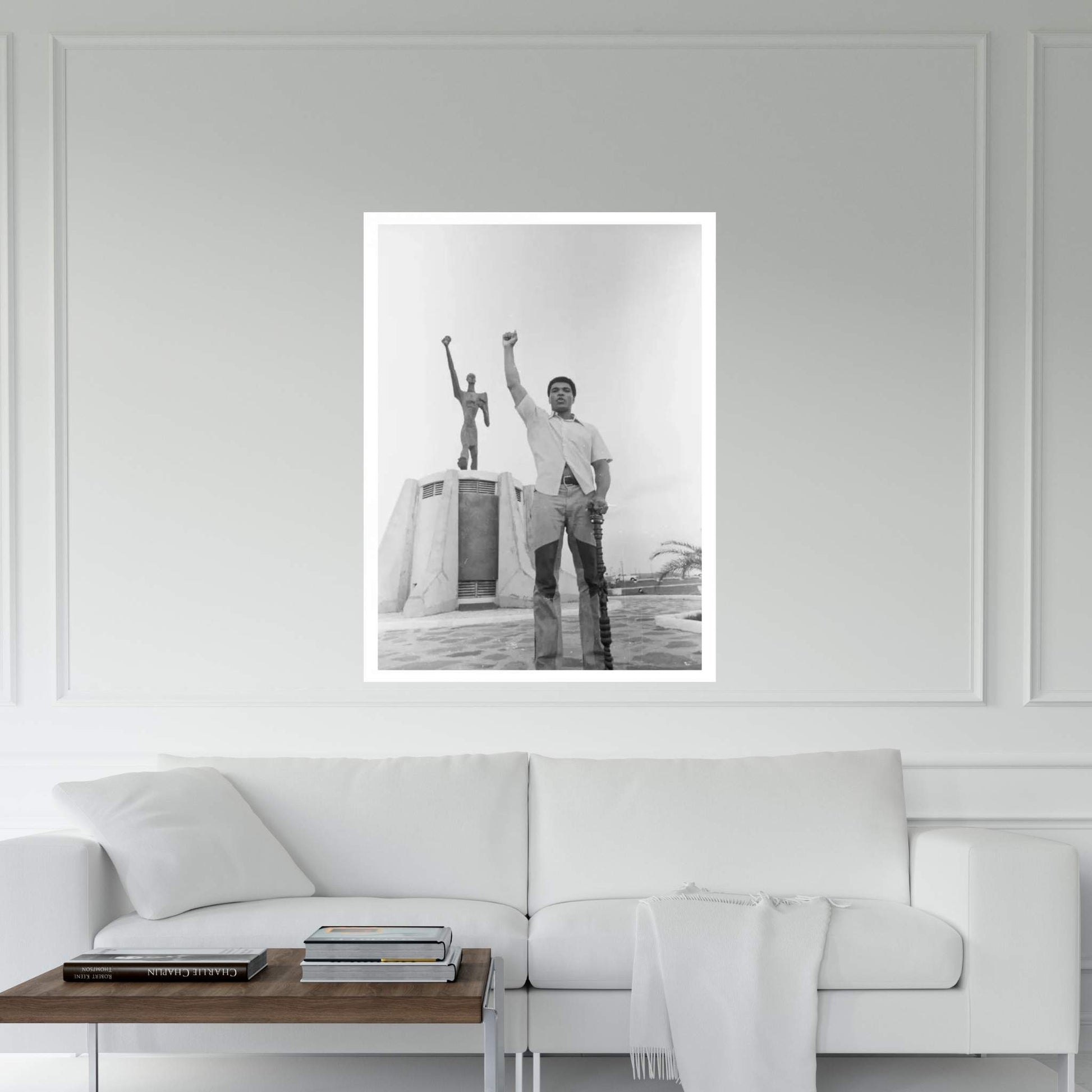Muhammad Ali Posing In Front Of The Le Militant Statue, Kinshasa, Zaire Canvas Wall Art - Y Canvas