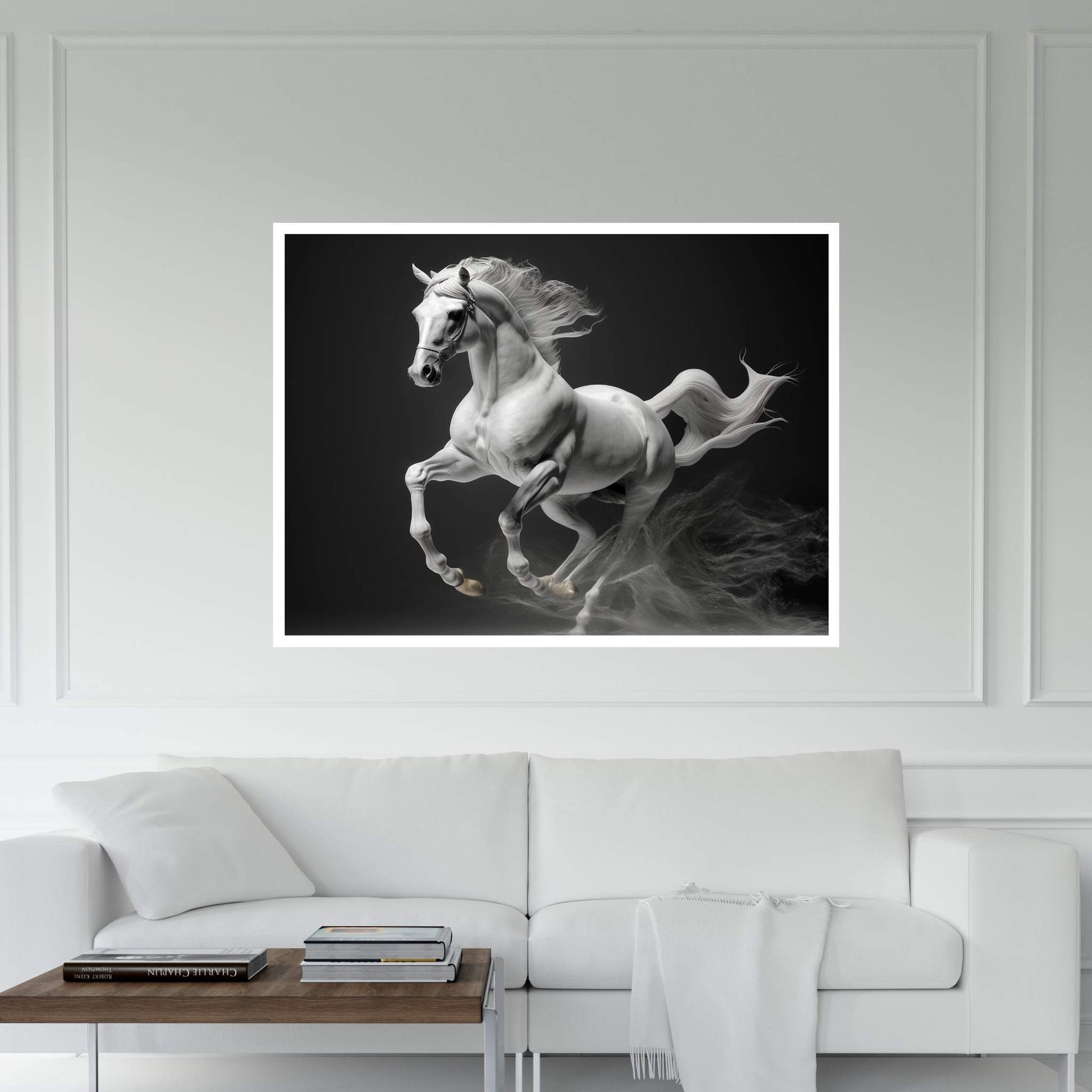 Beautiful White Horse Canvas Wall Art , Animal Wall Art - Y Canvas