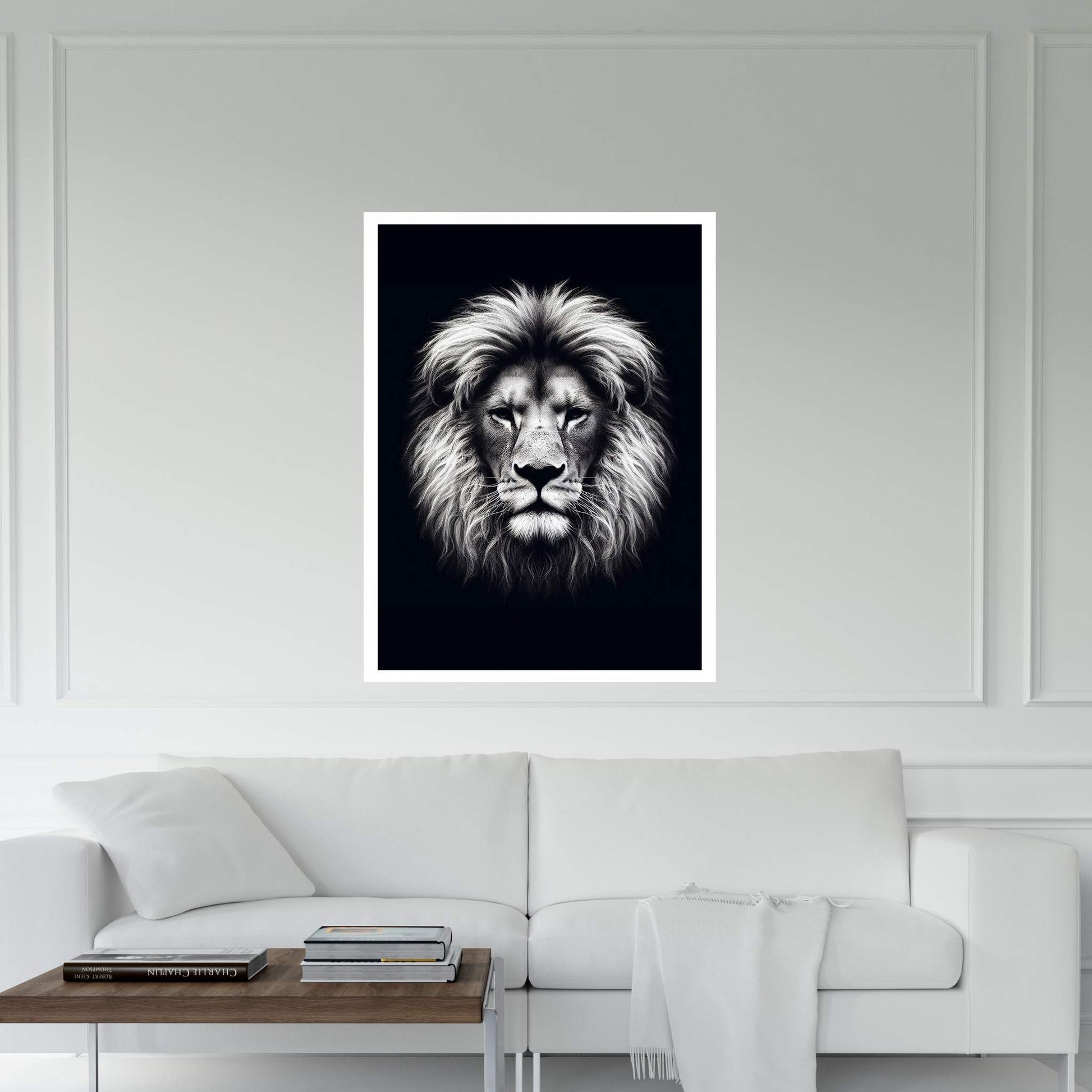Lion White Black Canvas Wall Art - Y Canvas