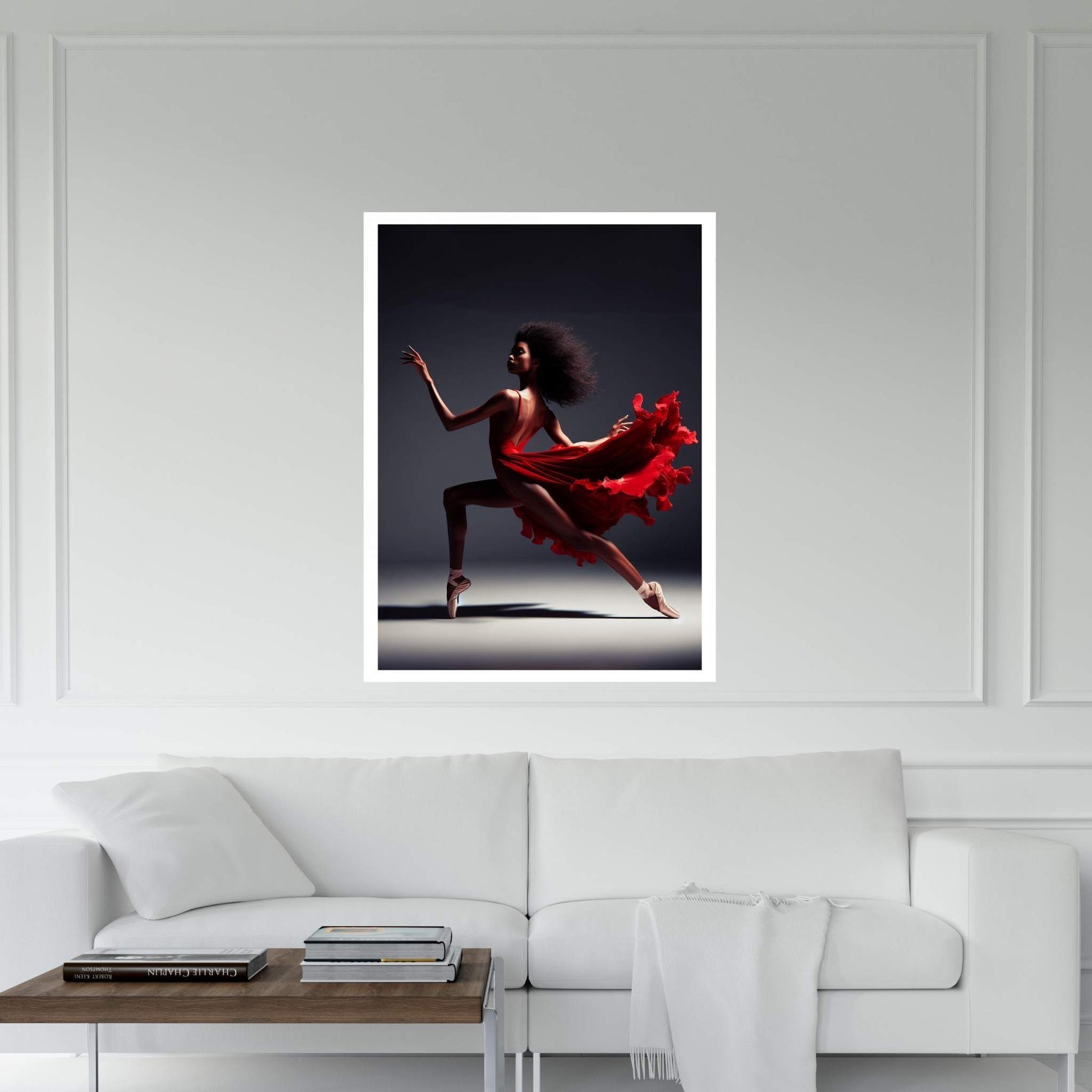 African Black Woman Ballerina in Red Dress Canvas Wall Art Home Decor - Y Canvas