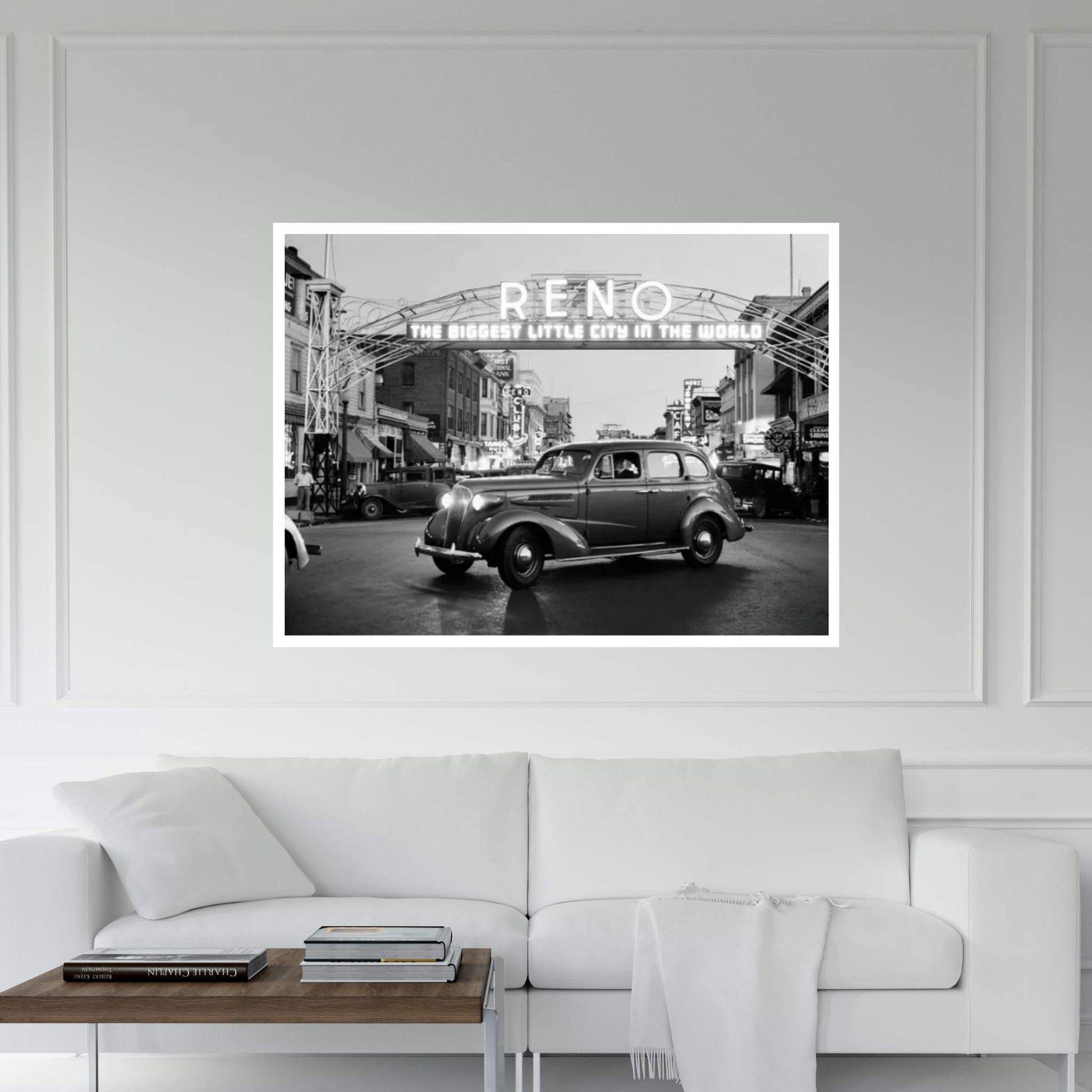 1930s Night Of Arch Over Main Street Reno Nevada Neon Sign The Biggest Little City In The World Canvas Wall Art - Y Canvas