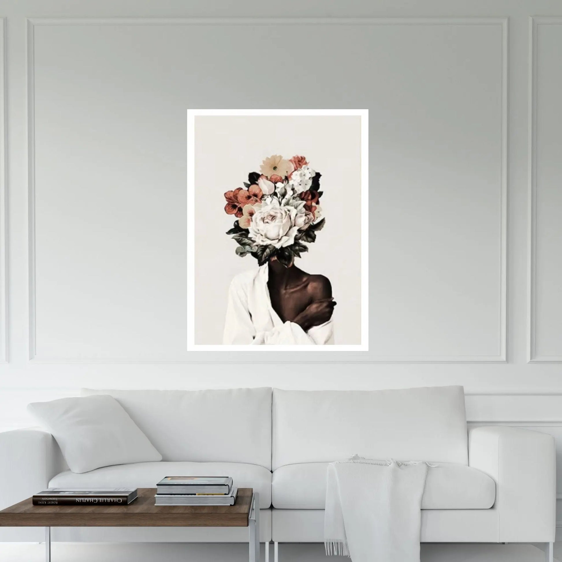 Black woman head flowers Canvas wall art,Black art, Girl Flowers Poster - Y Canvas