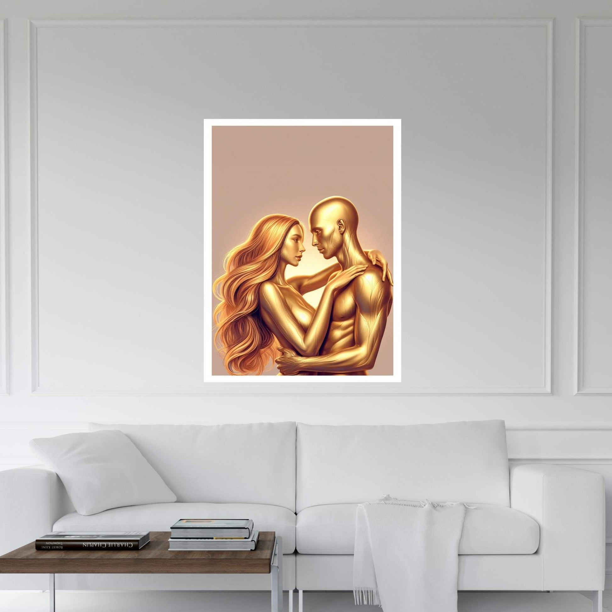 Metalic Gold Love Couple Canvas Wall Art - Y Canvas
