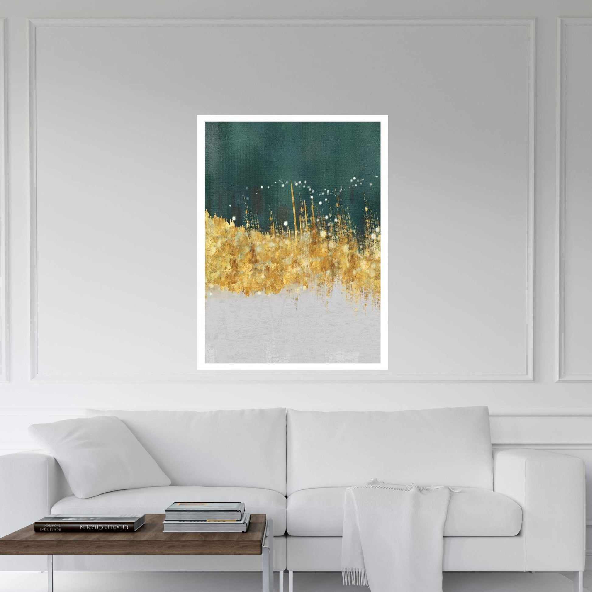 Modern Abstract Green Gold White Canvas Wall Art - Y Canvas