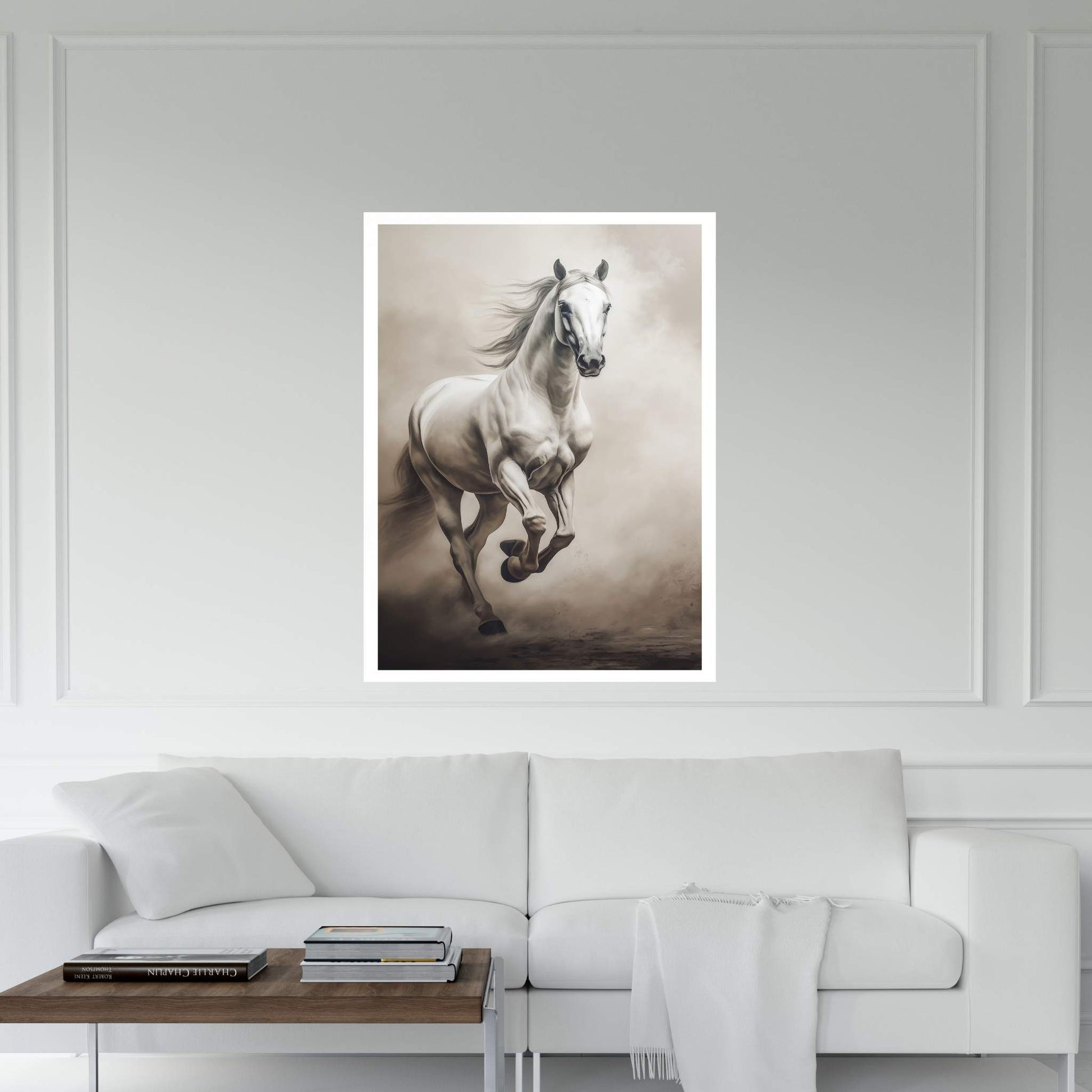 Beautiful White Horse Canvas Wall Art , Animal Wall Art - Y Canvas