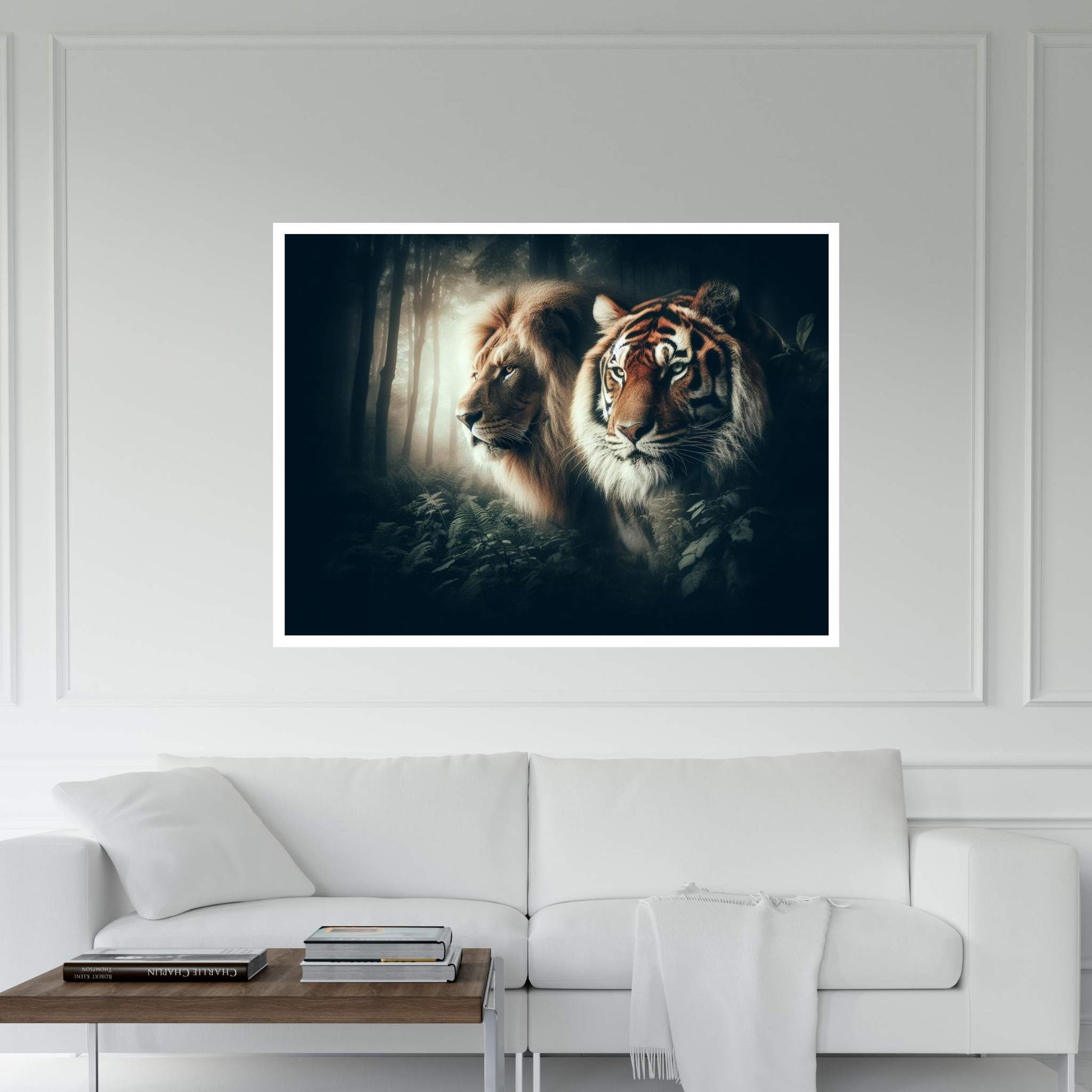 Lion and Tiger Couple Canvas Print Art,Animal Wall Art, Canvas Wall Art - Y Canvas