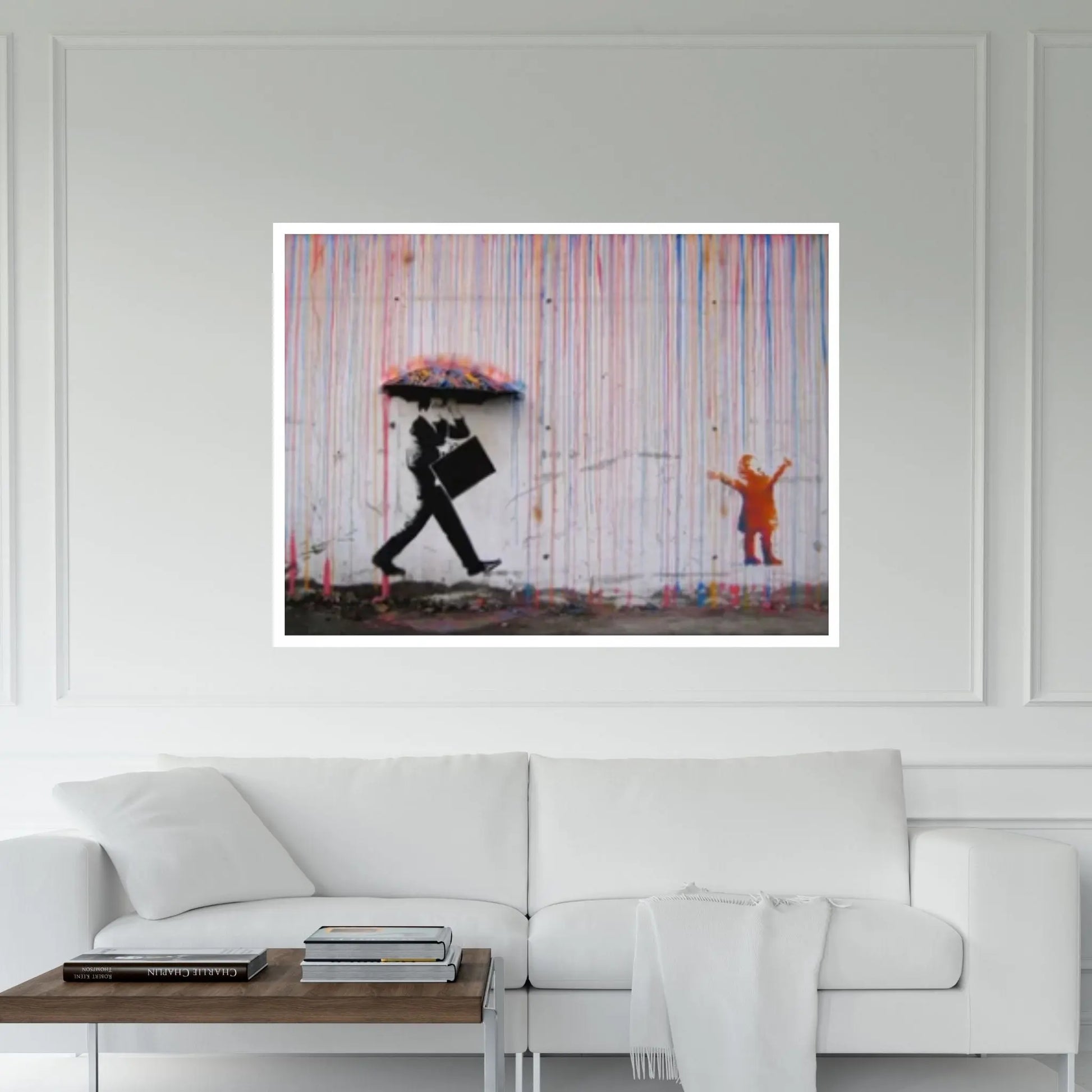 Banksy Poster, Rainbow Umbrella Canvas, Colourful Graffiti Decor, Banksy Canvas Wall Art, Graffiti Print, Banksy Street Art - Y Canvas