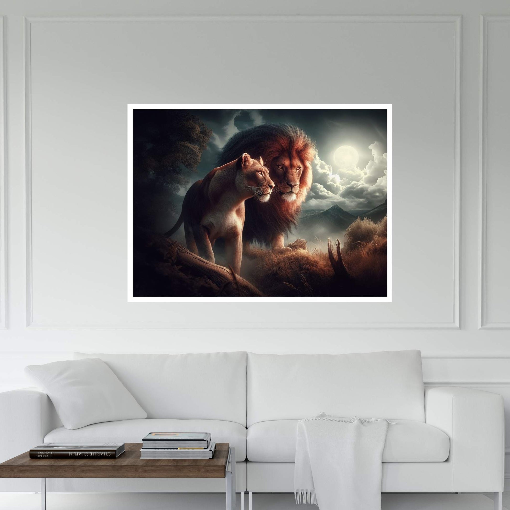 Lion and Tiger Couple Canvas Print Art,Animal Wall Art, Canvas Wall Art - Y Canvas