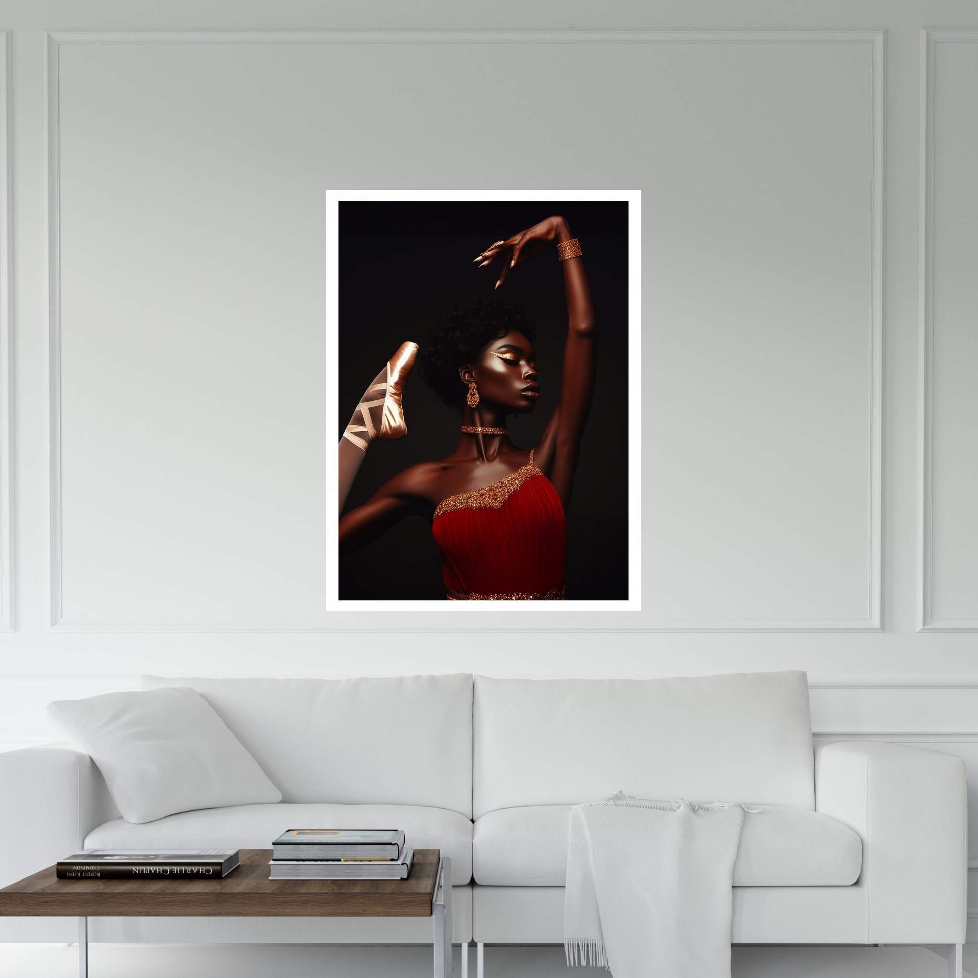 African Black Woman Ballerina in Red Dress Canvas Wall Art Home Decor - Y Canvas