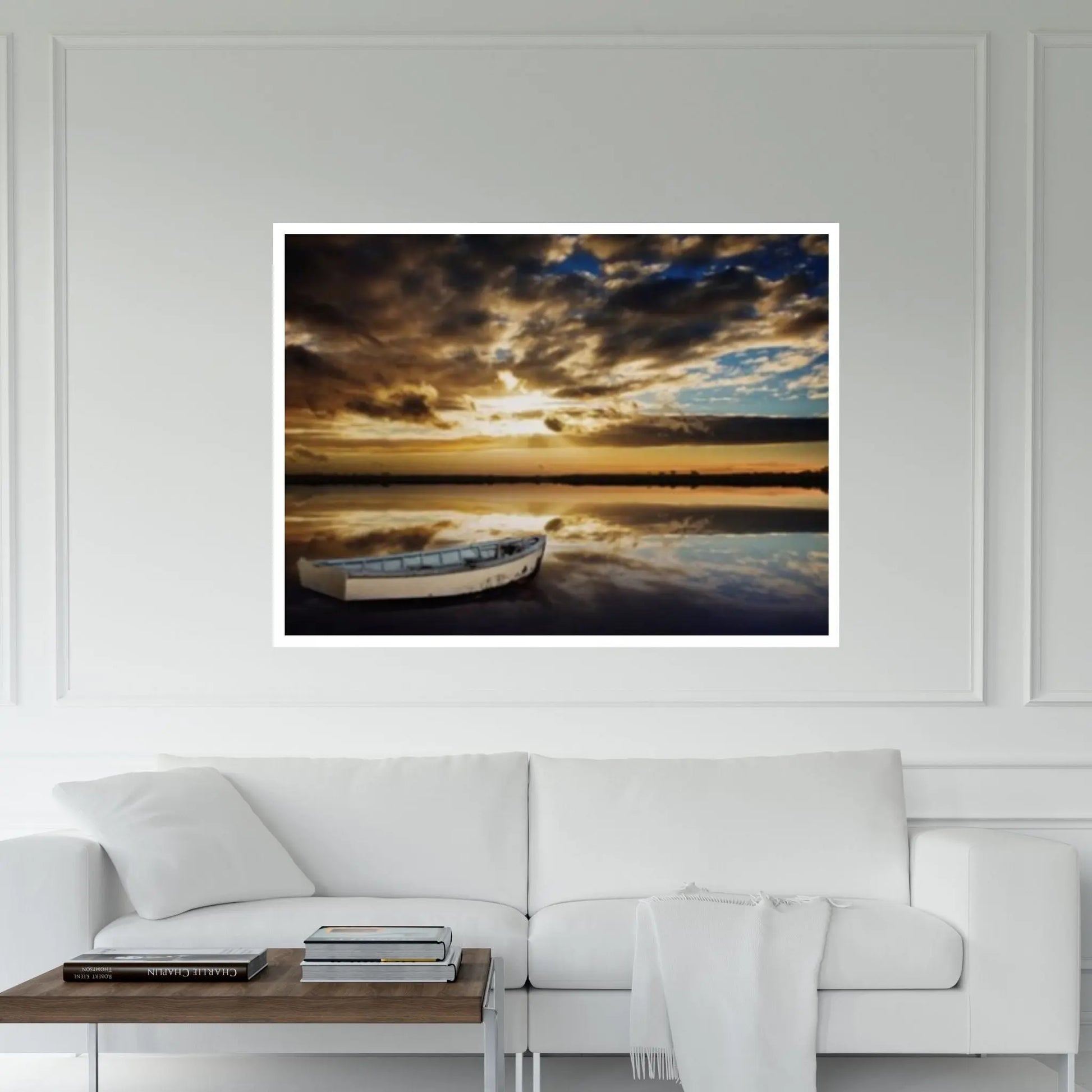 Sunset and Boat Canvas Wall Art, Home Decor Landscape Art Print - Y Canvas