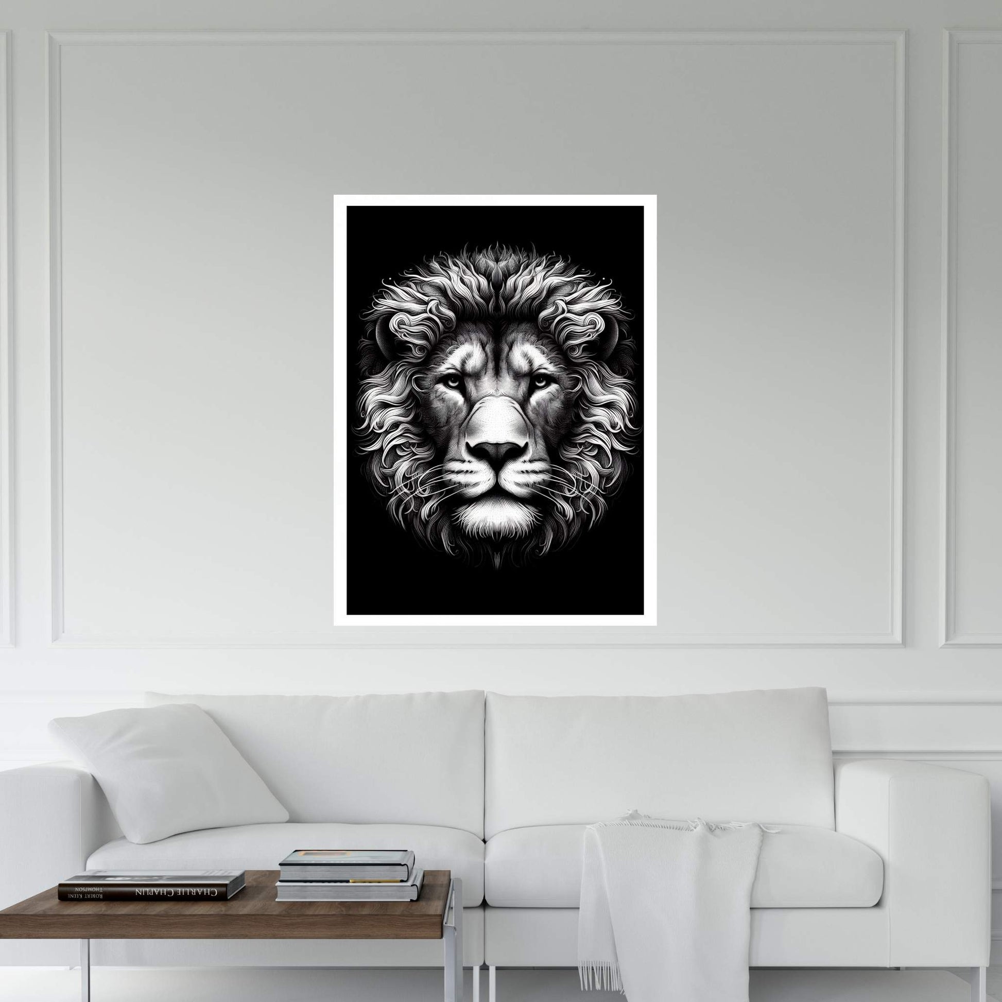 Lion White Black Canvas Wall Art - Y Canvas
