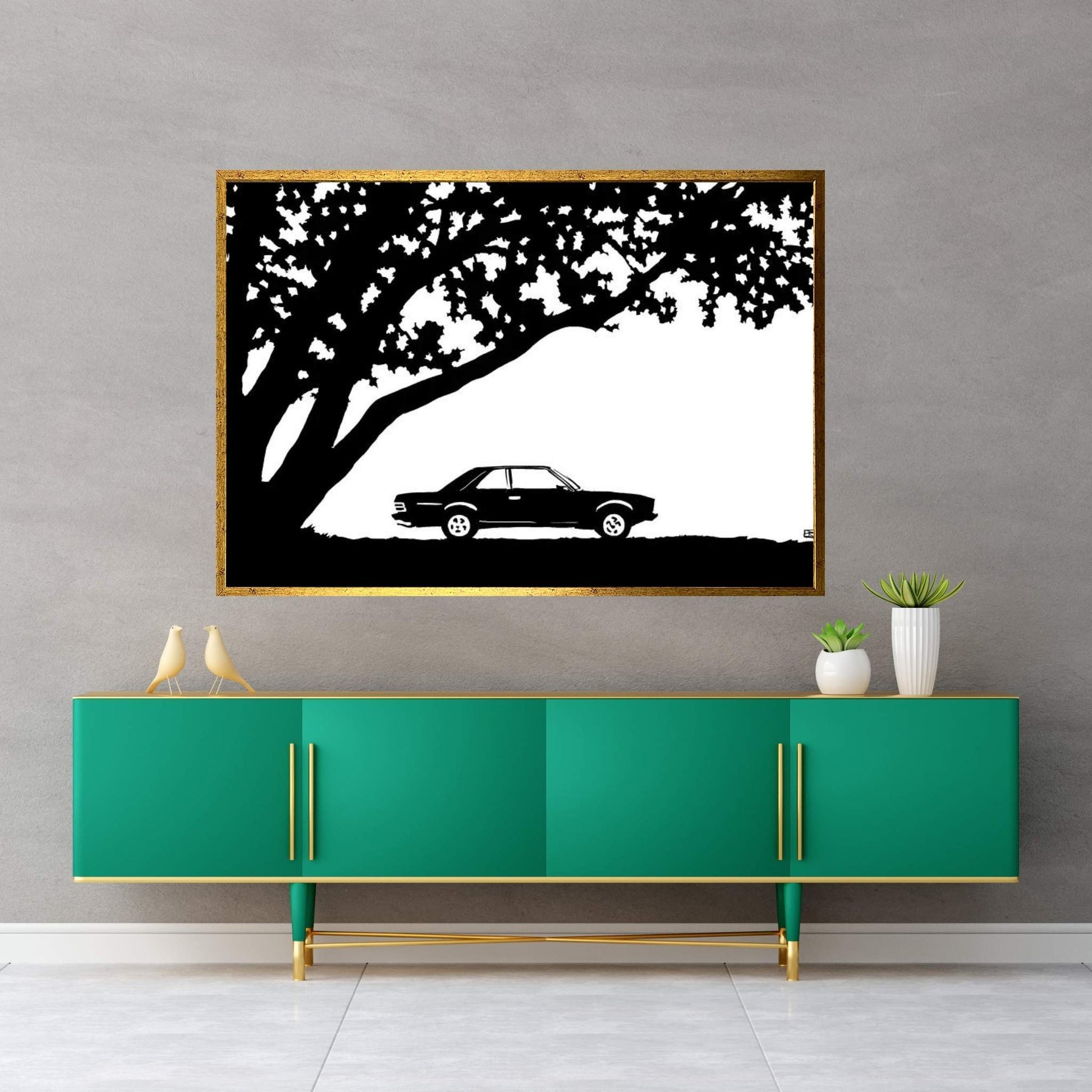 Car Under The Tree Canvas Wall Art - Y Canvas