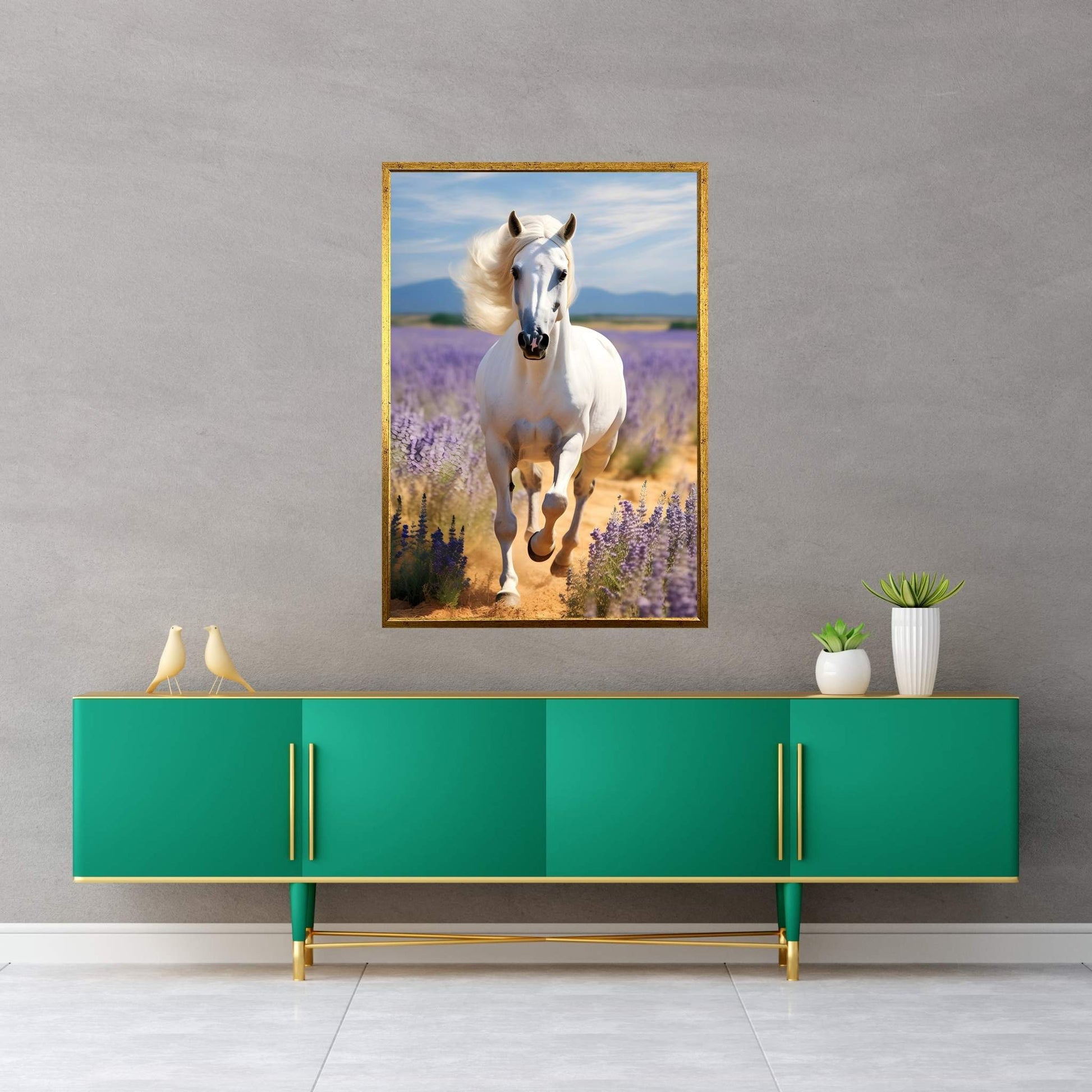 Beautiful White Horse Canvas Wall Art , Animal Wall Art - Y Canvas