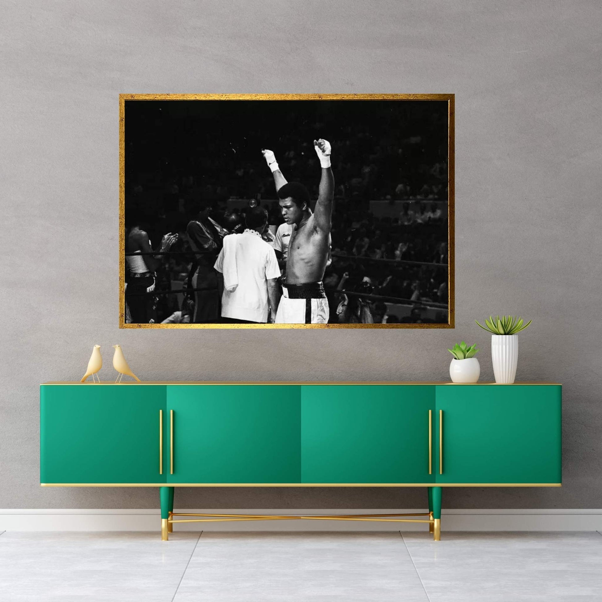 Muhammad Ali With Hands Raised Canvas Wall Art - Y Canvas