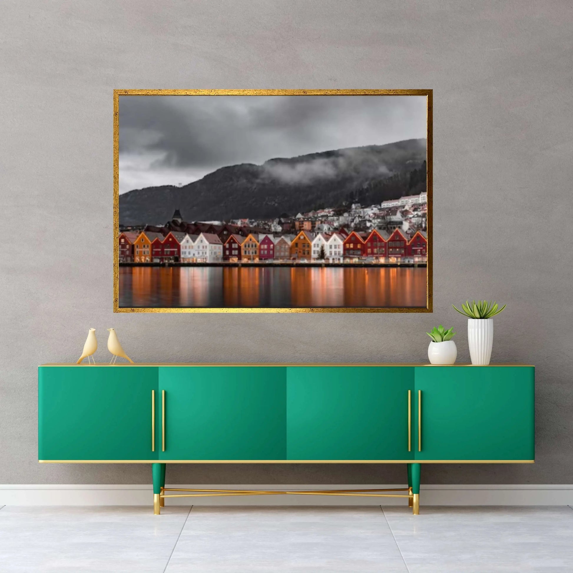 Norway Art Canvas Poster/Gift/Printed Famous Places Art Canvas-Bryggen Bergen Pictures Wall Art - Y Canvas