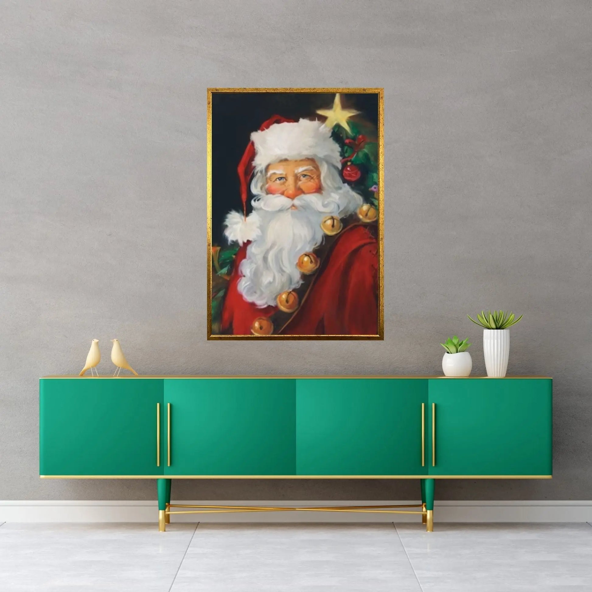 Santa with Christmas Tree Canvas Wall Art Print - Christmas Canvas Wall Art Decor - Y Canvas