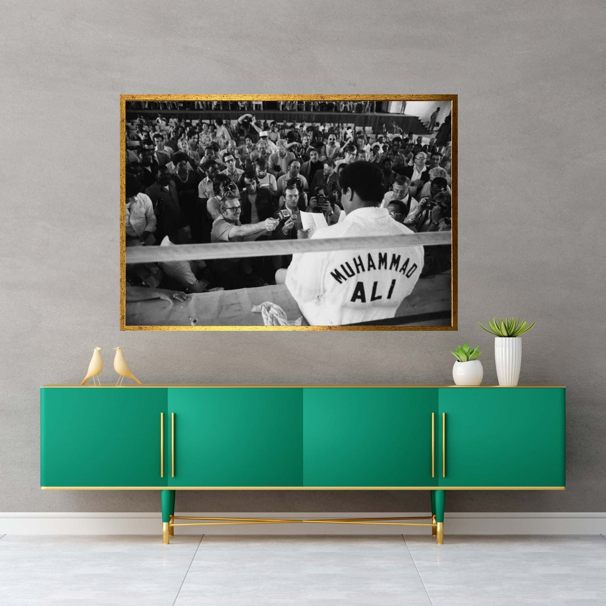 Muhammad Ali Sitting On The Side Of A Ring Talking To The Press Canvas Wall Art - Y Canvas