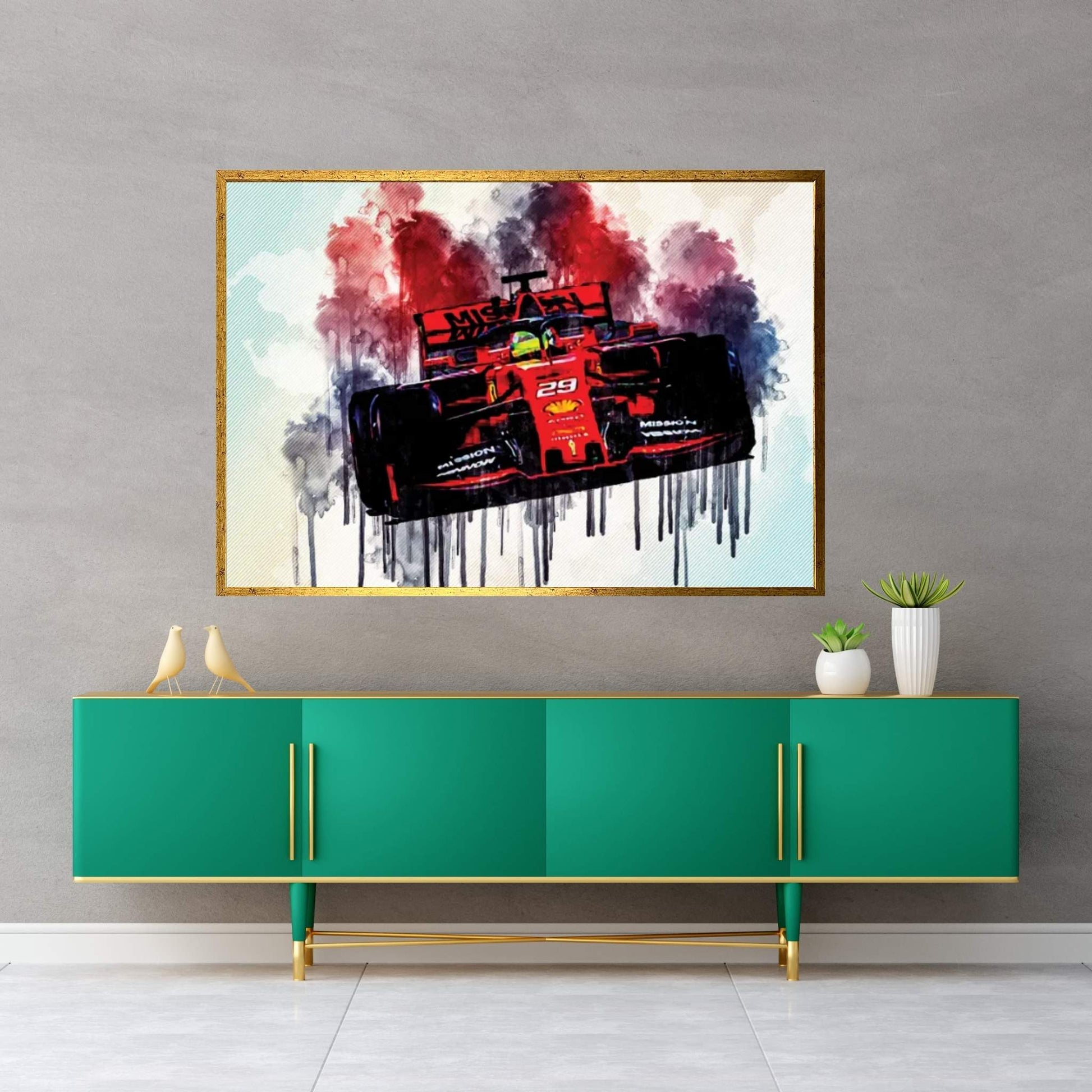 Mick Schumacher On Track Ferrari Sf90 Scuderia Ferrari 2019 F1 Cars Mick Schumacher Formula 1 Canvas Wall Art - Y Canvas