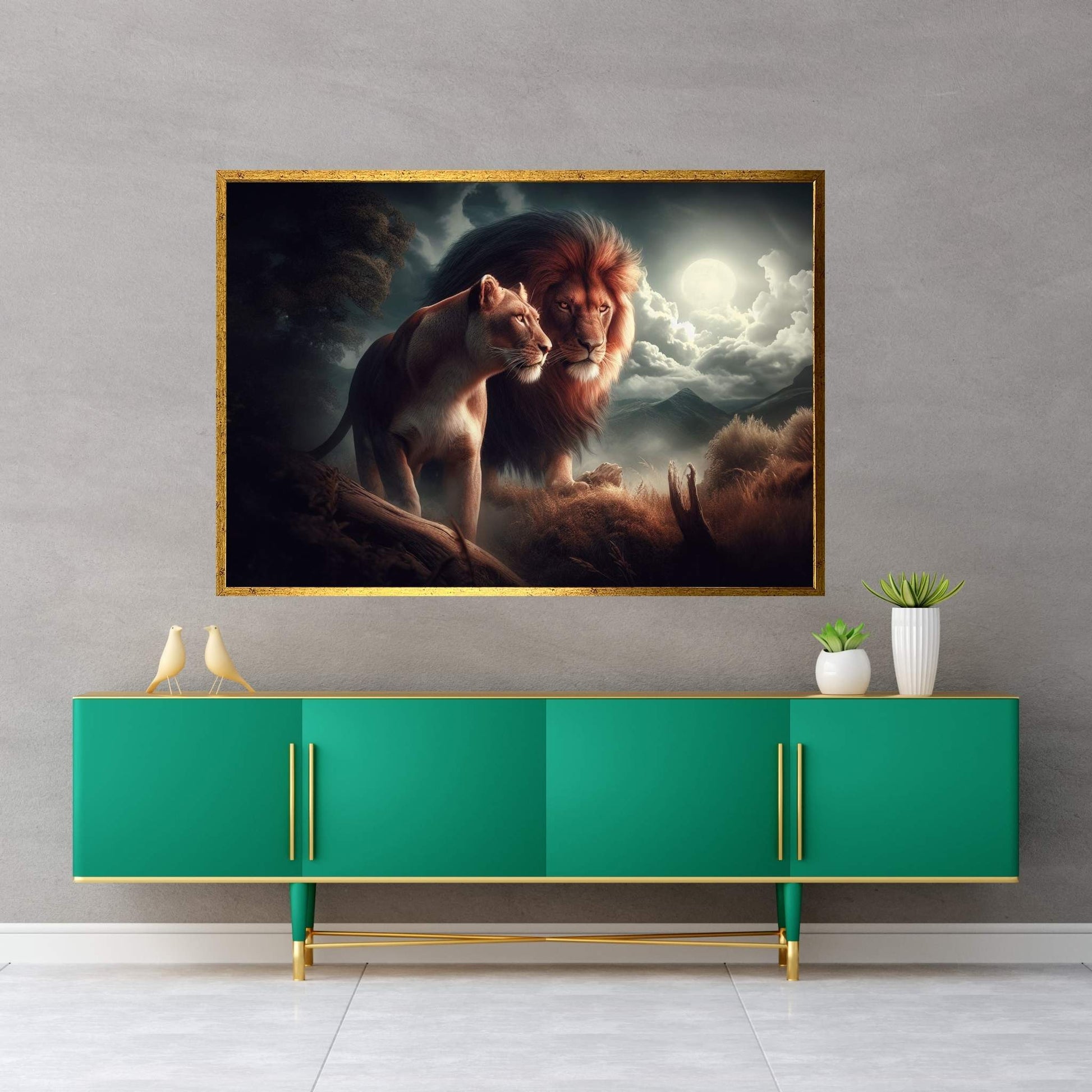 Lion and Tiger Couple Canvas Print Art,Animal Wall Art, Canvas Wall Art - Y Canvas