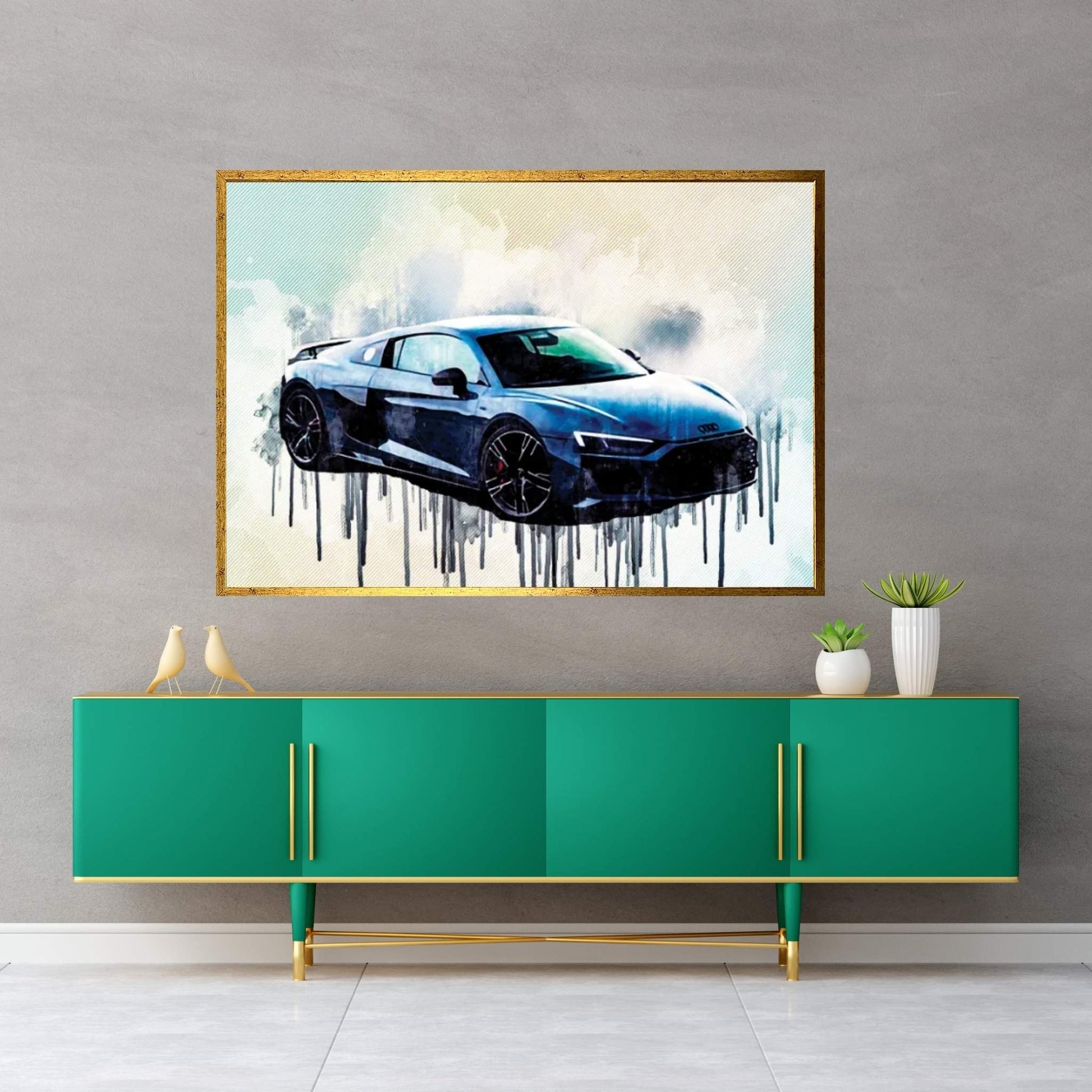 Audi R8 2019 Gray Sports New Gray Tuning R8 Racing Car Canvas Wall Art - Y Canvas