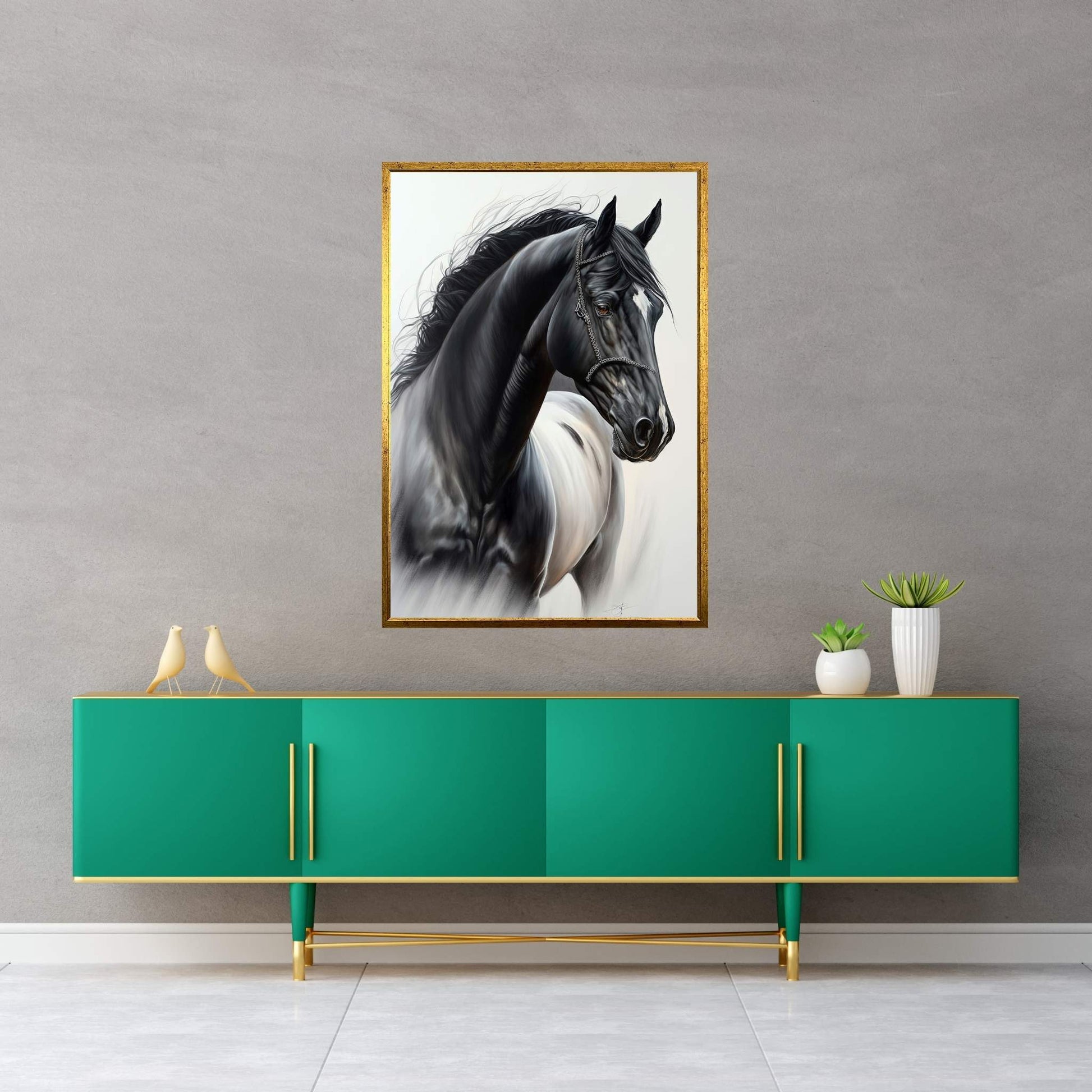 Beautiful Black Horse Canvas Wall Art , Animal Wall Art - Y Canvas