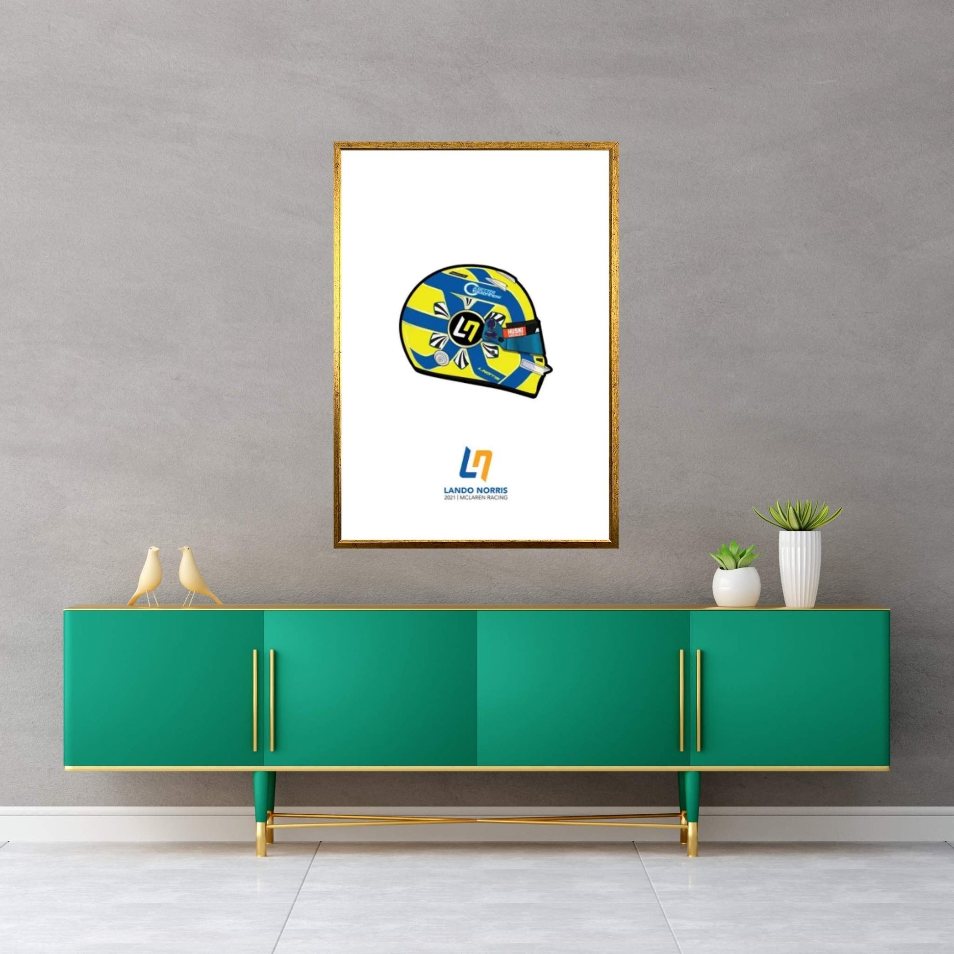 Lando Norris Helmet 2021 (White) Canvas Wall Art - Y Canvas