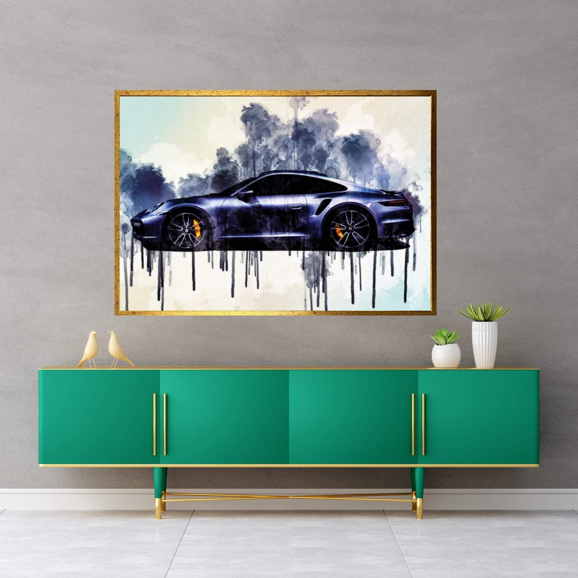 Porsche 911 Turbo S 2021 Side View Silver Sports Sports Car New Silver 911 Turbo S German Sports Cars Canvas Wall Art - Y Canvas