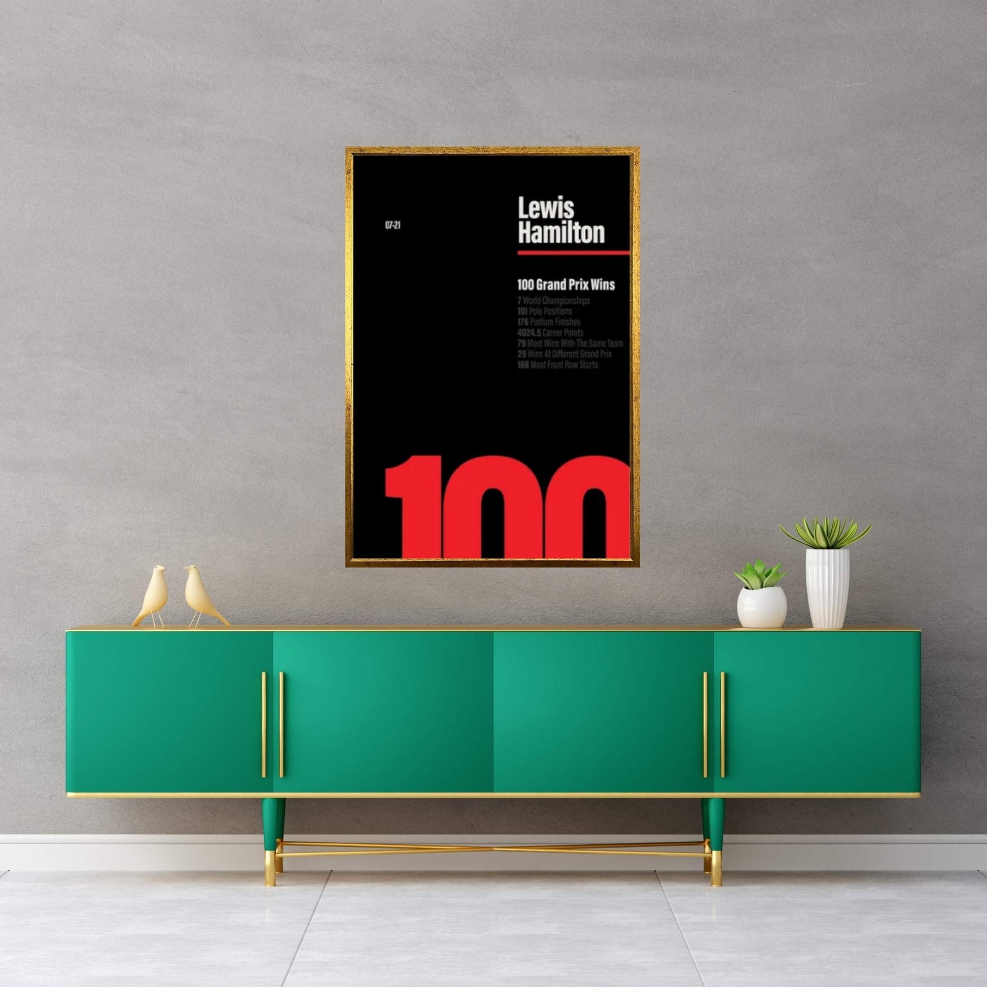 Lewis Hamilton 100 Wins (Red/Black) Canvas Wall Art - Y Canvas