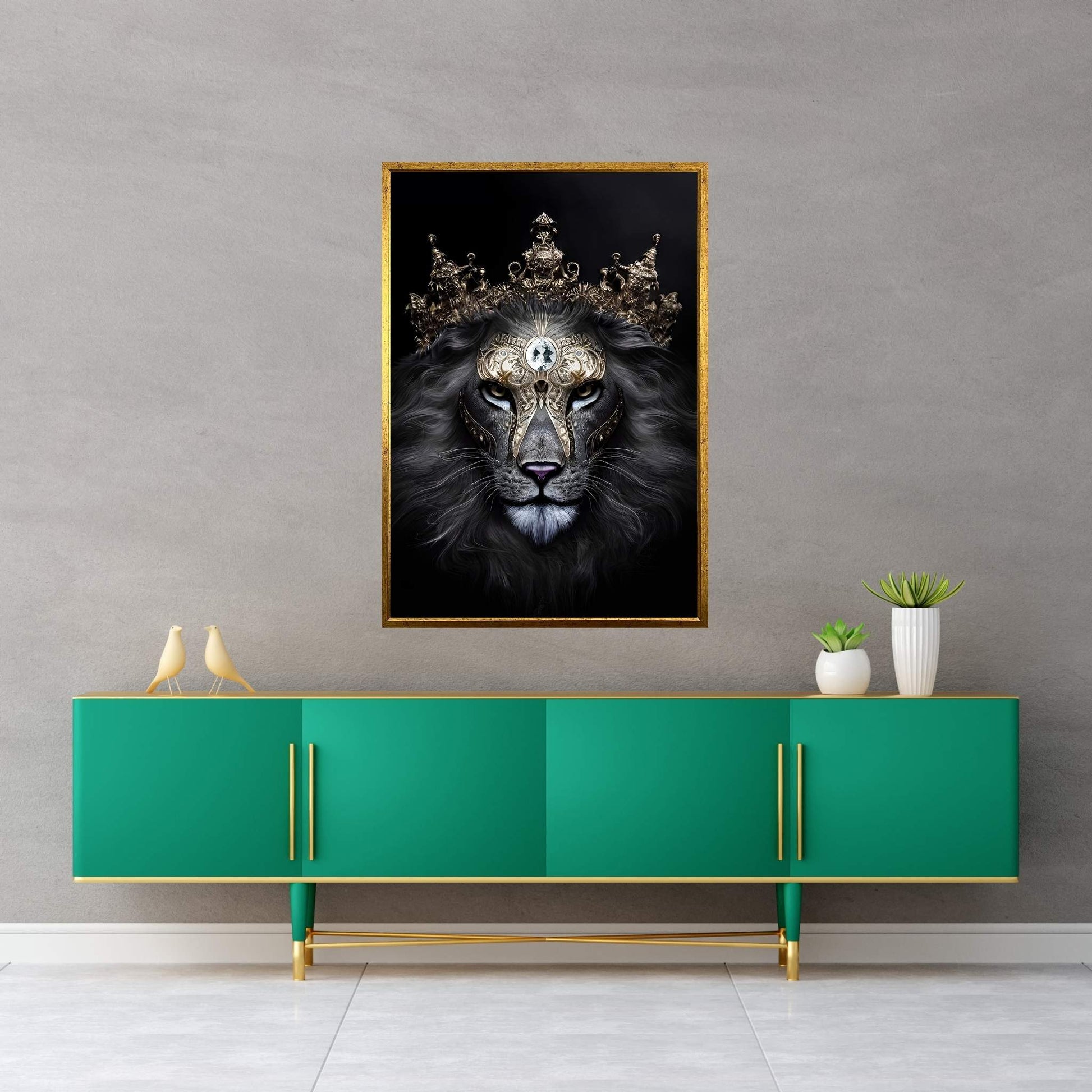 King Gold Lion Wall Art, Lion Canvas Art, Animal Wall Art - Y Canvas