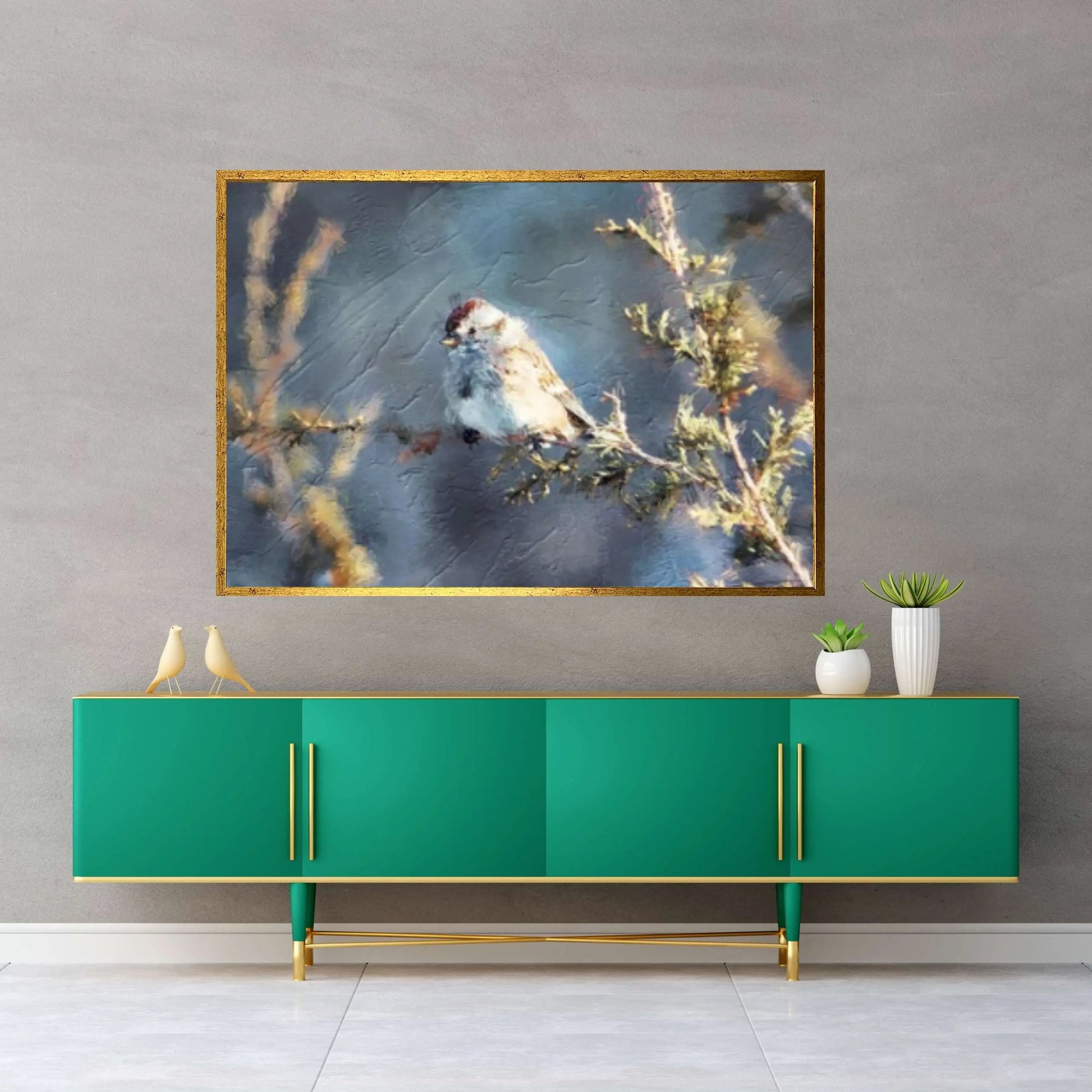 Sparrow Bird in the Flowers Print on Canvas - Y Canvas