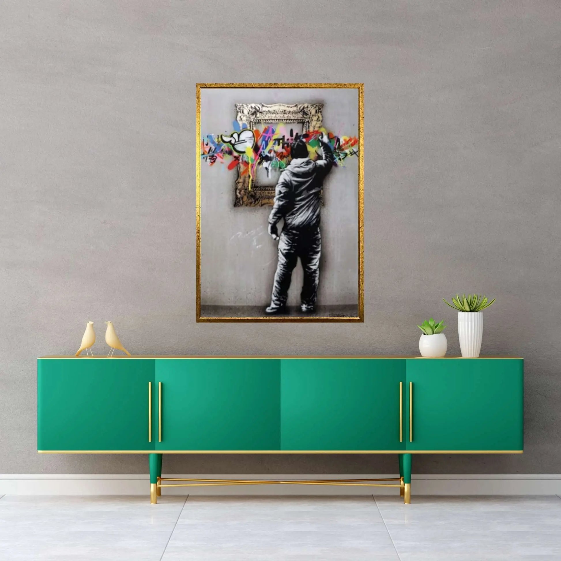 Banksy Graffiti Canvas, Banksy Graffiti Wall Art, Banksy Frame Graffiti Canvas, Banksy Famous Mural, Street Wall Art - Y Canvas