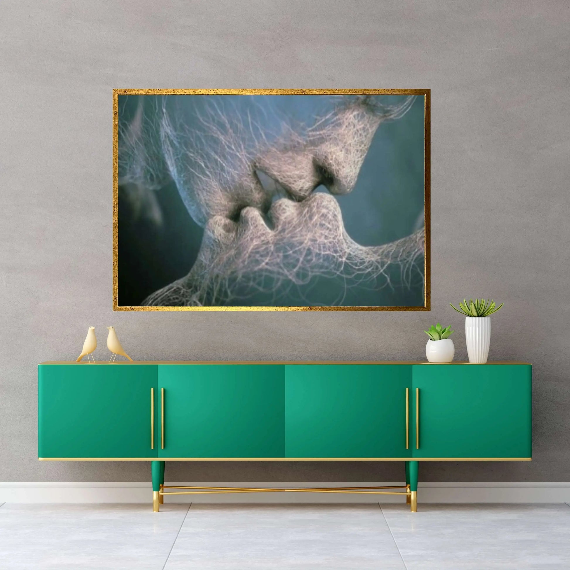 Touching Lips Wall Decor,Canvas Wall Art, Wall Hanging, Lovers Kiss Romantic - Y Canvas