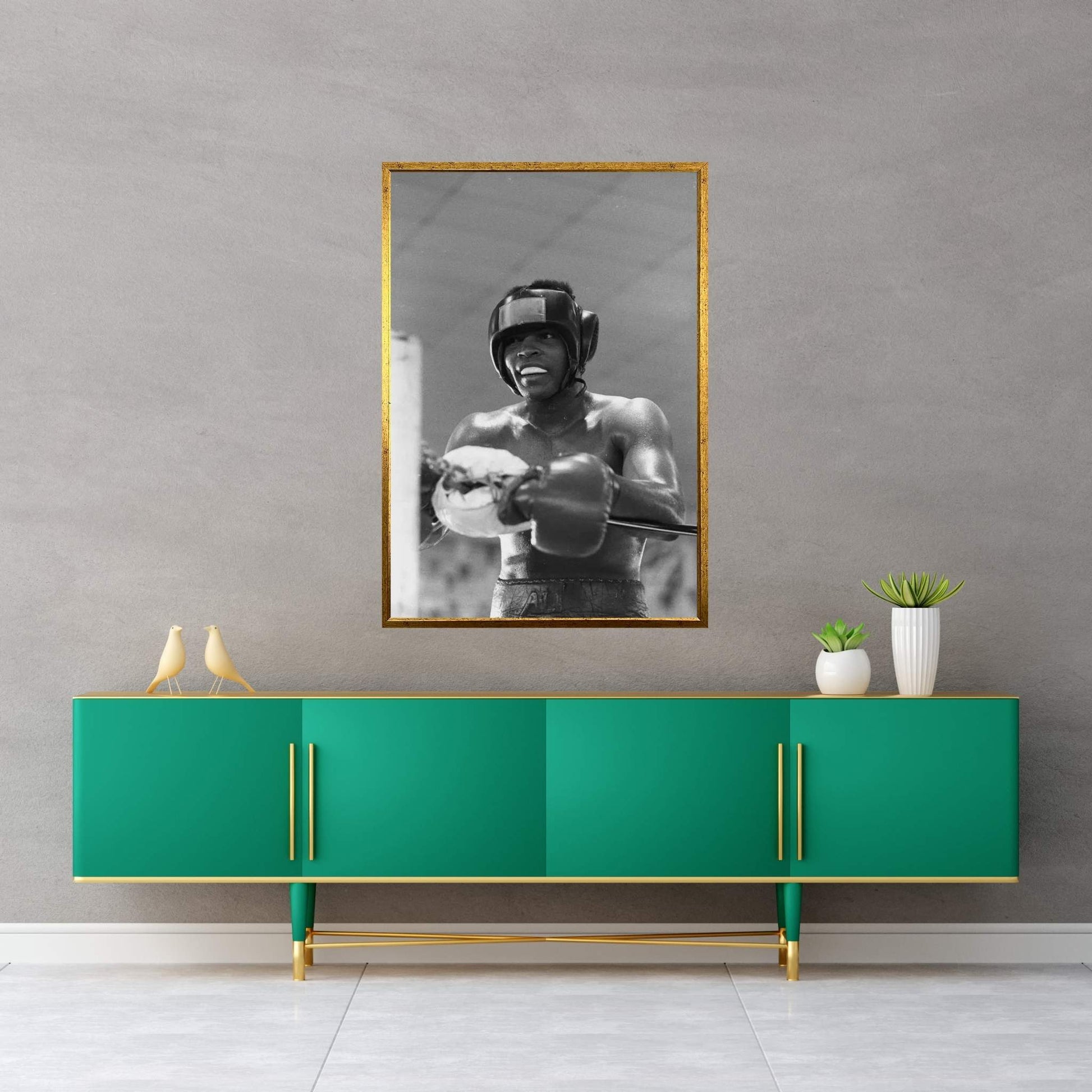 Head Gear Wearing Muhammad Ali In The Corner Between Rounds Canvas Wall Art - Y Canvas