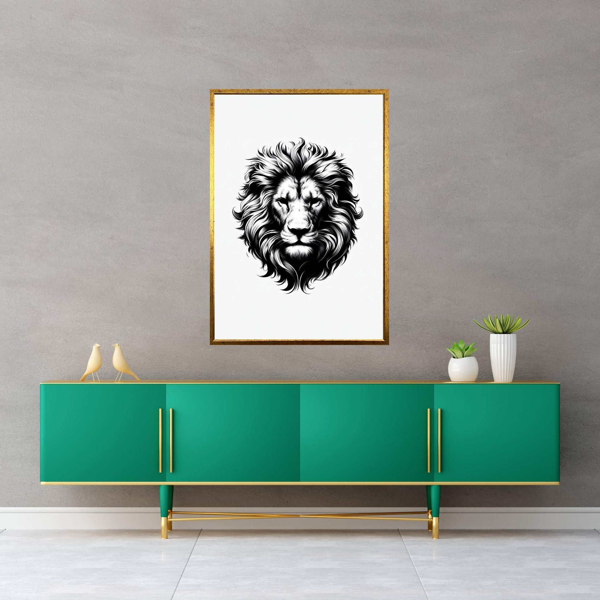 Lion White Black Canvas Wall Art - Y Canvas