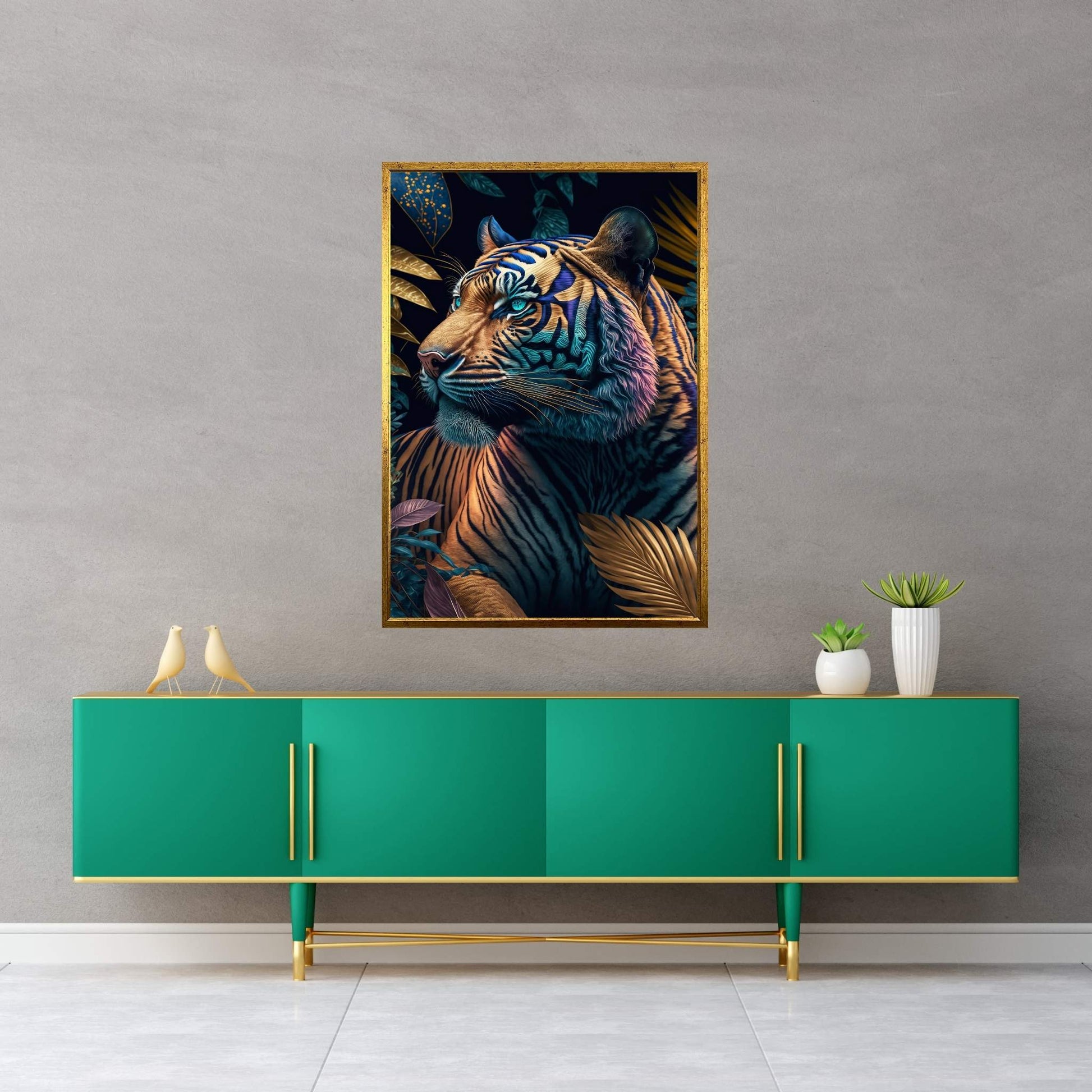 Colorful Tiger Forest Blue Eyed Tiger Canvas Wall Art - Y Canvas