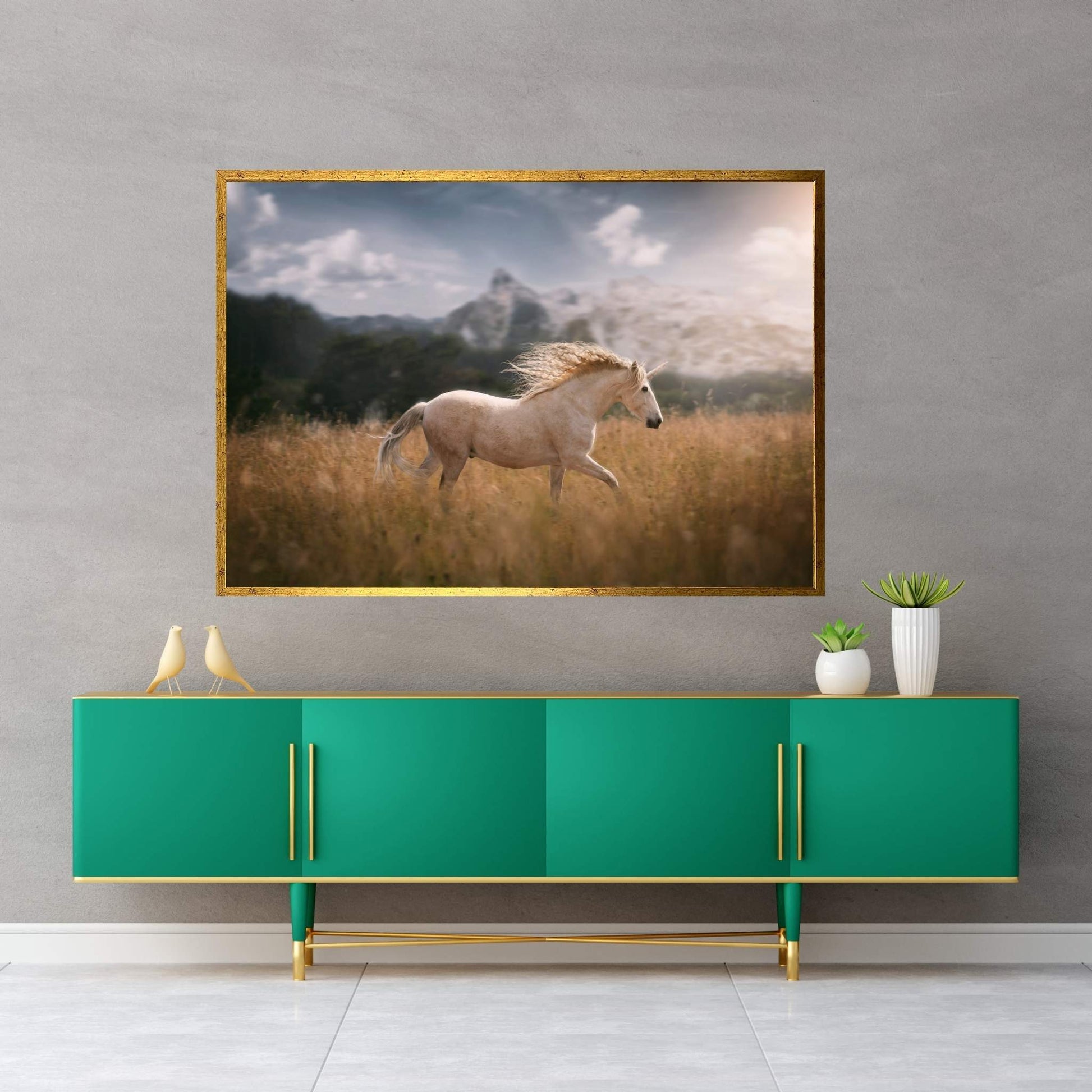 Beautiful White Horse Canvas Wall Art , Animal Wall Art - Y Canvas