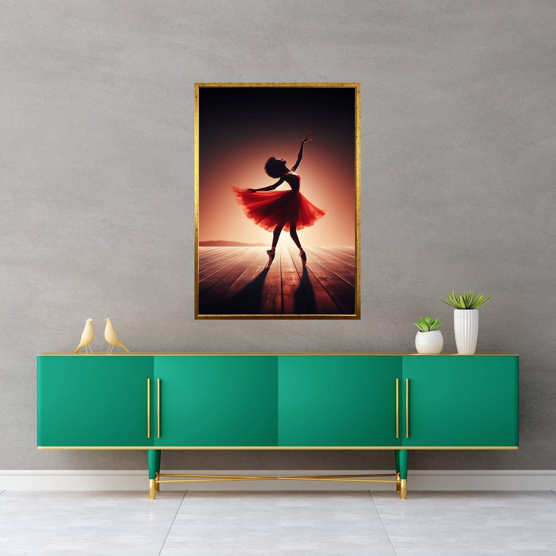 African Black Woman Ballerina in Red Dress Canvas Wall Art Home Decor - Y Canvas