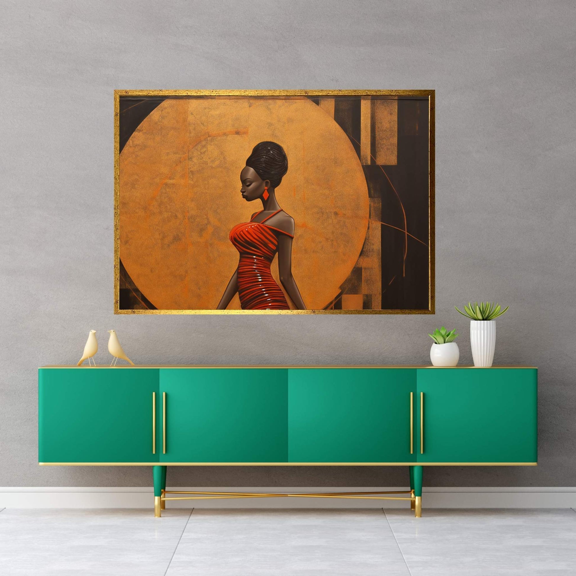 African Black Woman in Red Dress Canvas Wall Art - Y Canvas