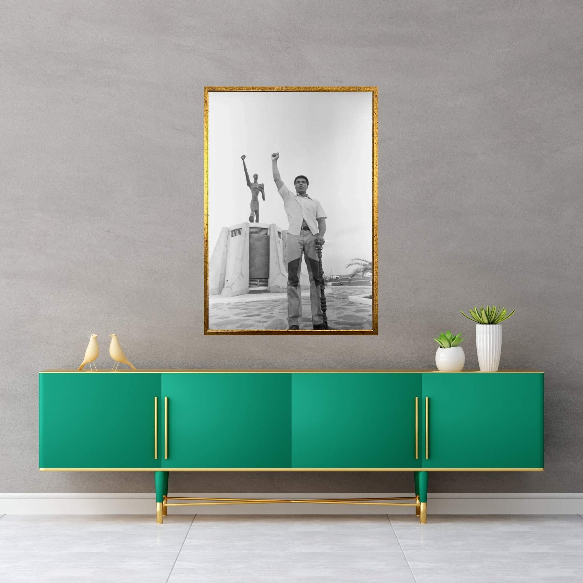Muhammad Ali Posing In Front Of The Le Militant Statue, Kinshasa, Zaire Canvas Wall Art - Y Canvas