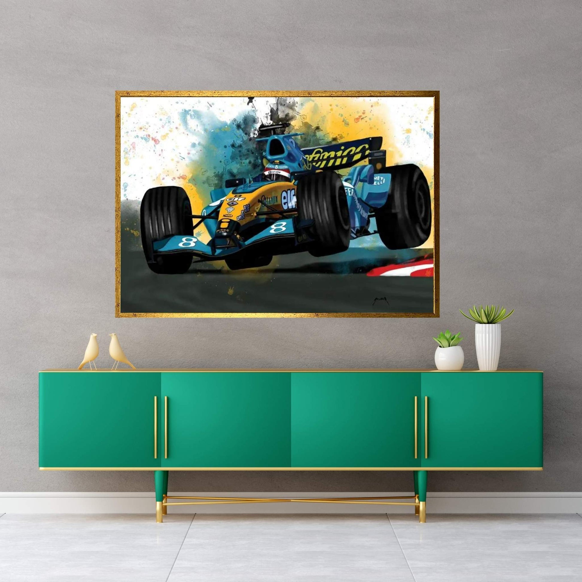Alonso's Racecar Canvas Wall Art - Y Canvas