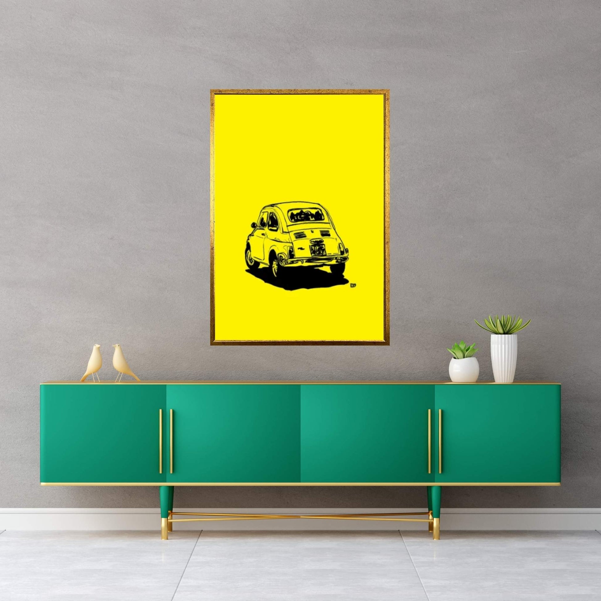 Fiat 500 In Yellow Canvas Wall Art - Y Canvas