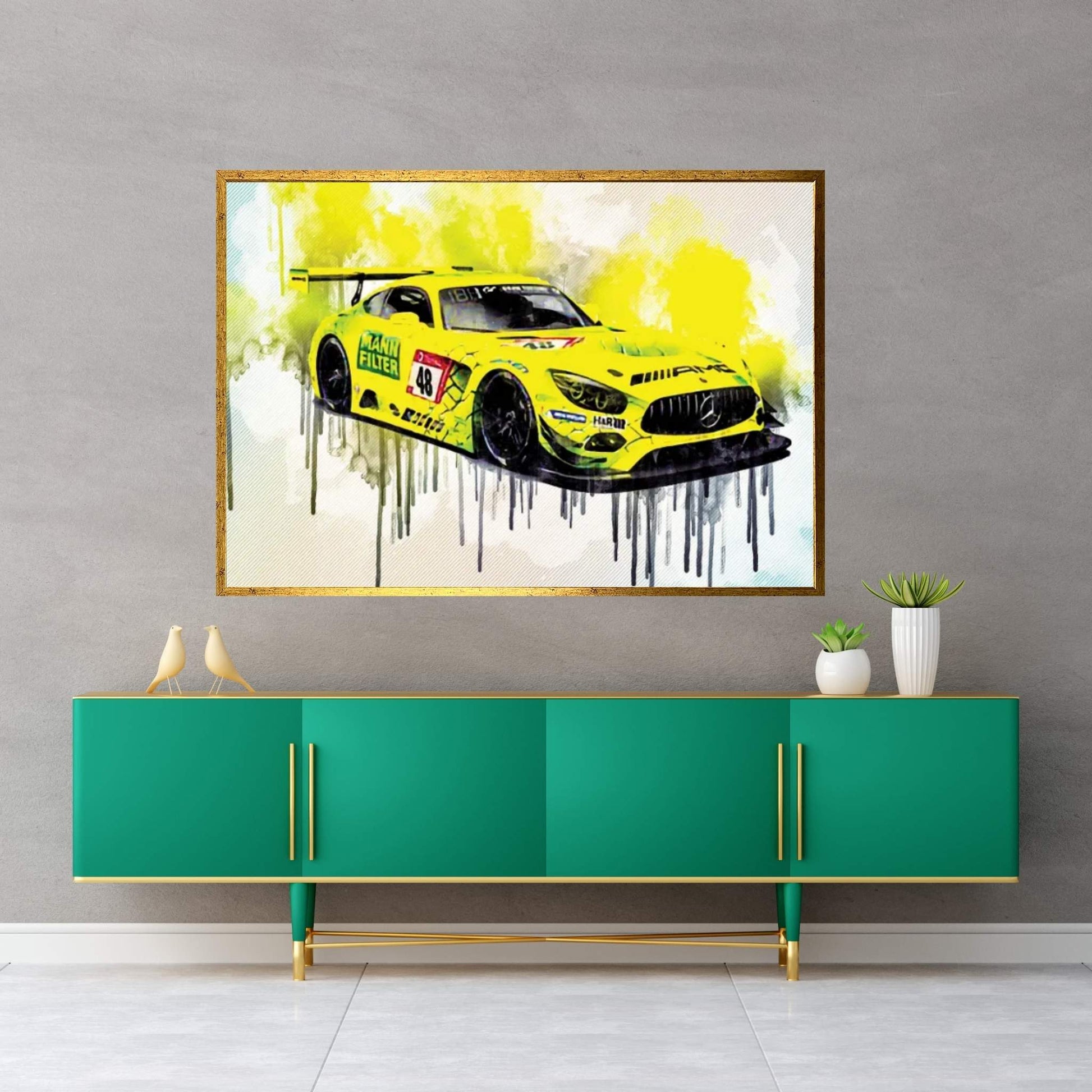 Mercedes-Amg Gt3 2019 Racing Car German Sports Cars Team Mann-Filter Adac Gt Masters Christian Hohenadel Lance David Arnold Raf Canvas Wall Art - Y Canvas