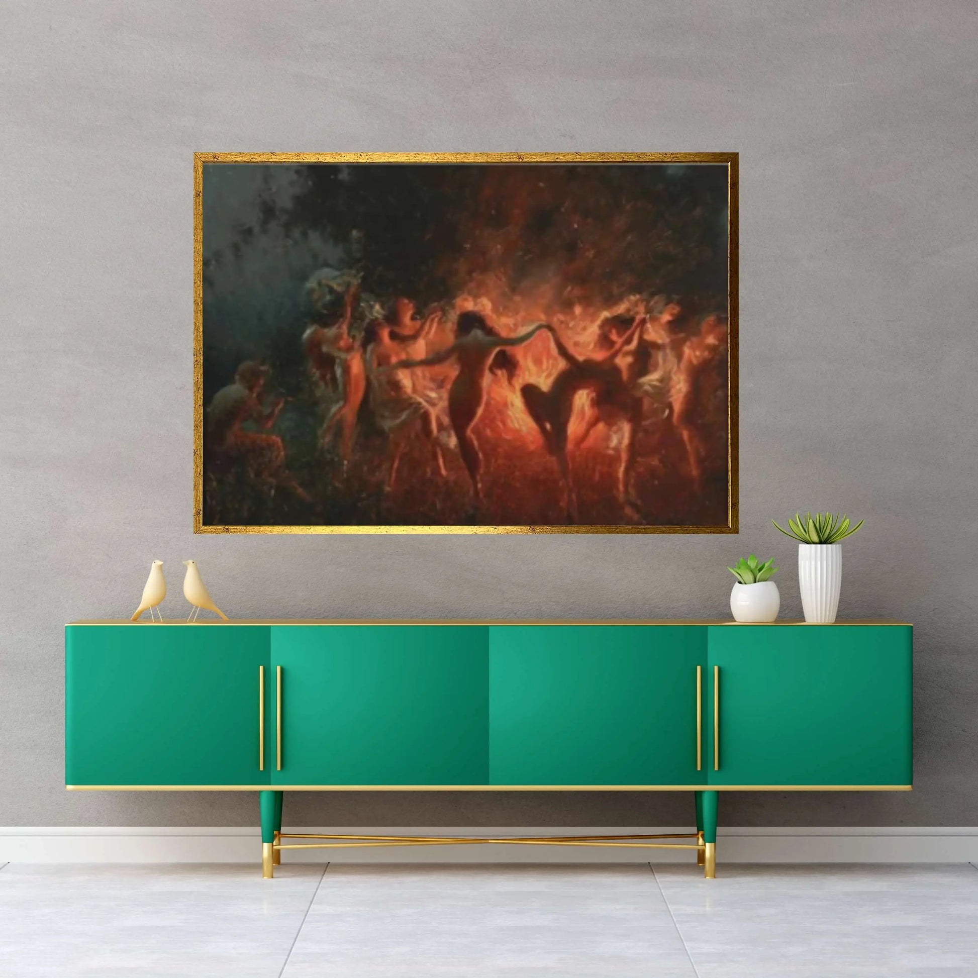 Joseph Tomanek /Large Size Painting, Witches Magic, Red Black,Original Large Art, Classic Art, Fire Dance (1889) Print On Canvas Or Paper - Y Canvas