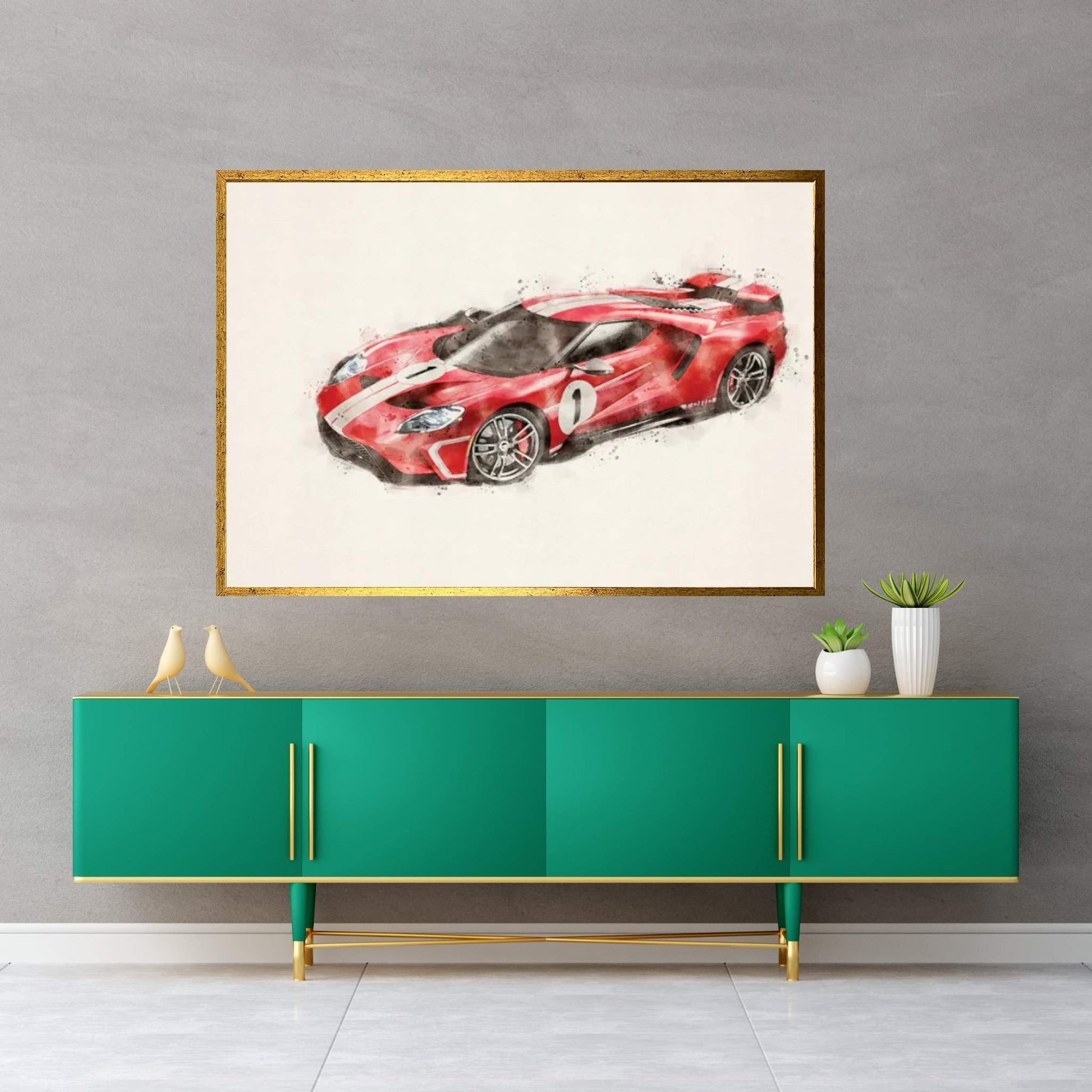 Ford Tuning Gt In Watercolor vII Canvas Wall Art - Y Canvas