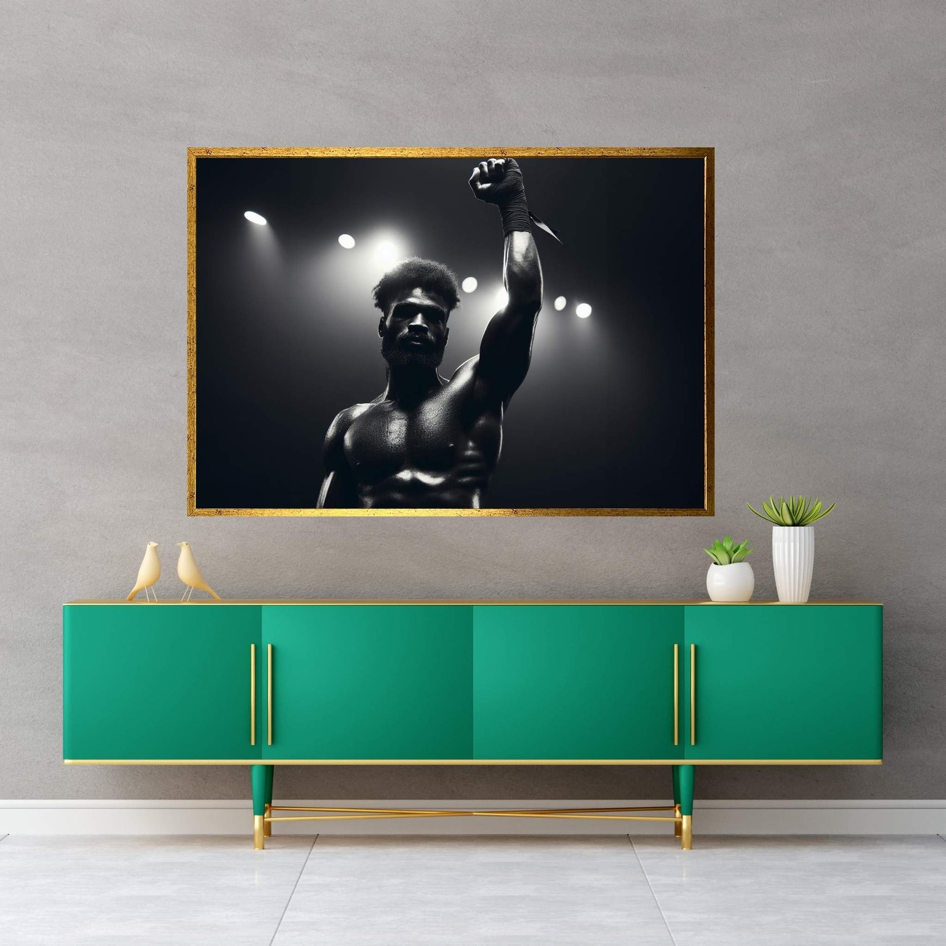 Black African Boxer, Fist and Victory, Boxing Canvas Wall Art - Y Canvas
