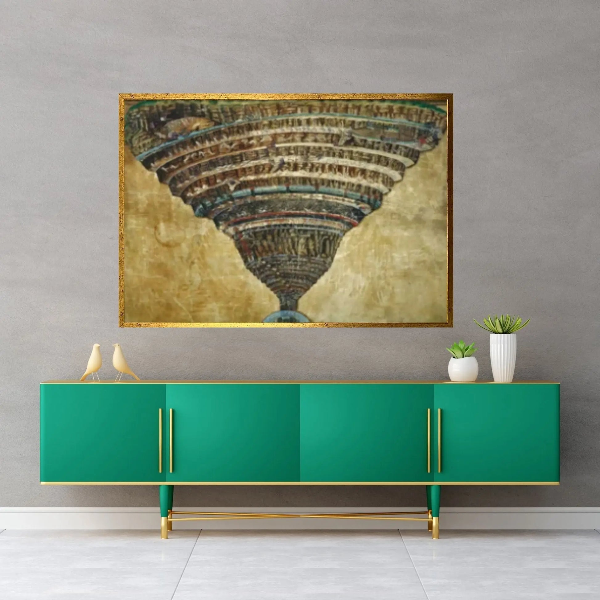 Sandro Botticelli : The Map of Hell - Dante, The Divine Comedy (1485) Canvas Wall Art Print Poster - Y Canvas