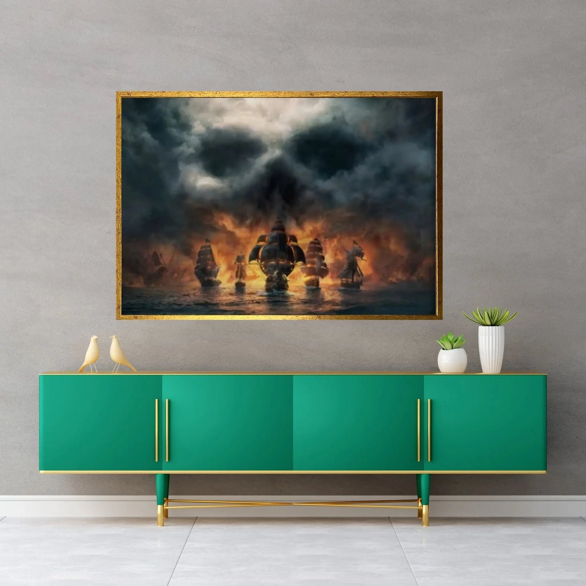 Large Dark Sea Pirates Ship Canvas Wall Art, Pirates Canvas Wall Print, Corsair on Sea Wall Hangings - Y Canvas