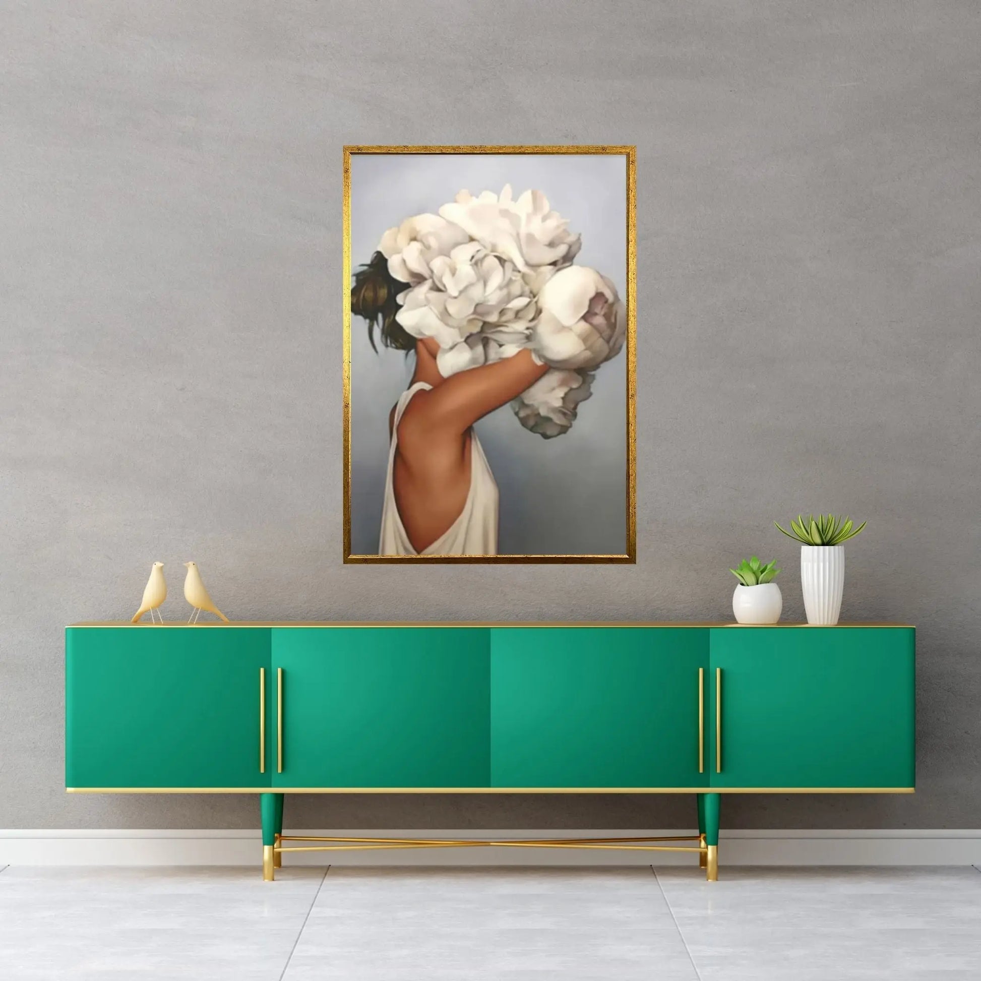 Flowers Feathers Woman With Flower Abstract Canvas Painting Wall Art Decorative Painting Living Room Home Decoration - Y Canvas