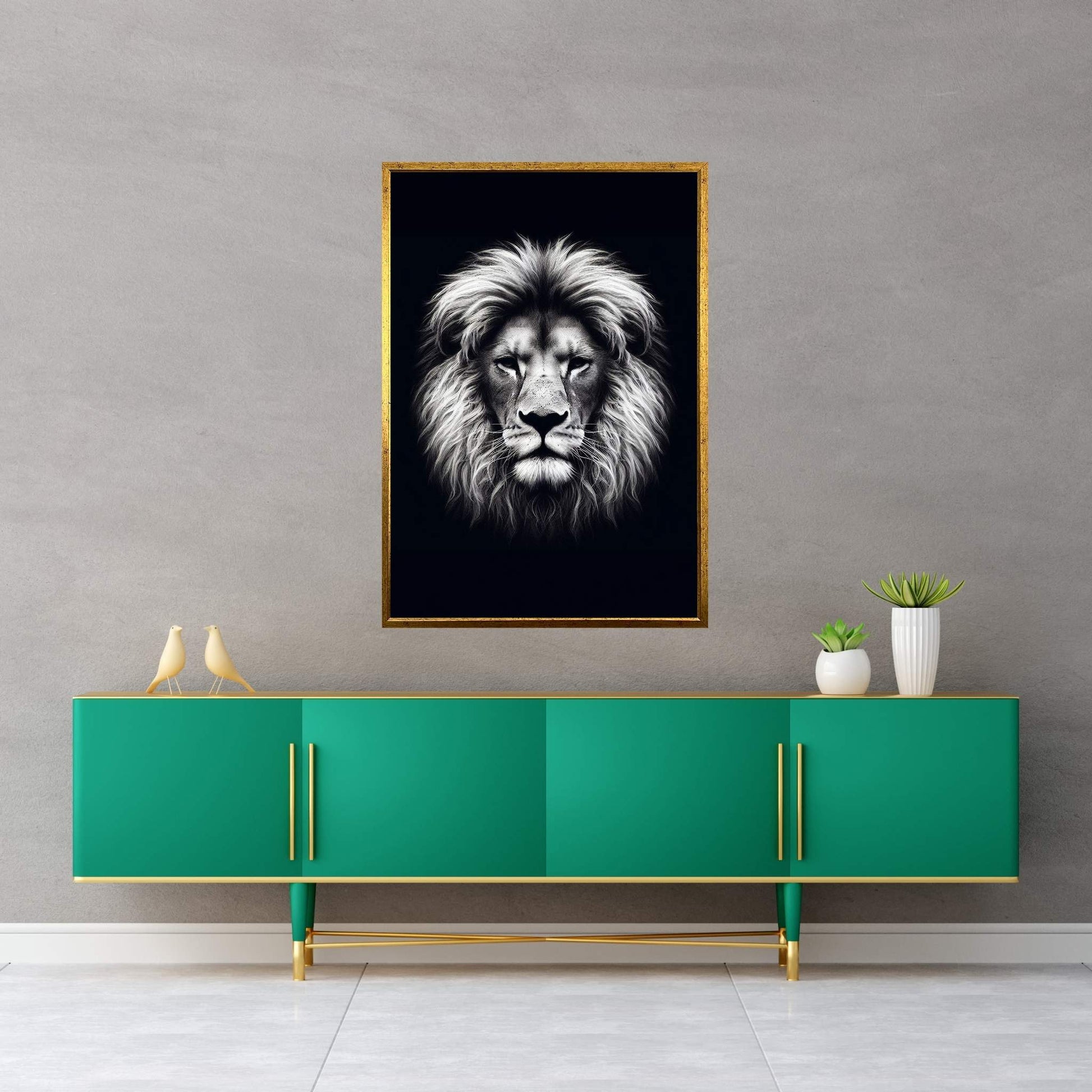 Lion White Black Canvas Wall Art - Y Canvas