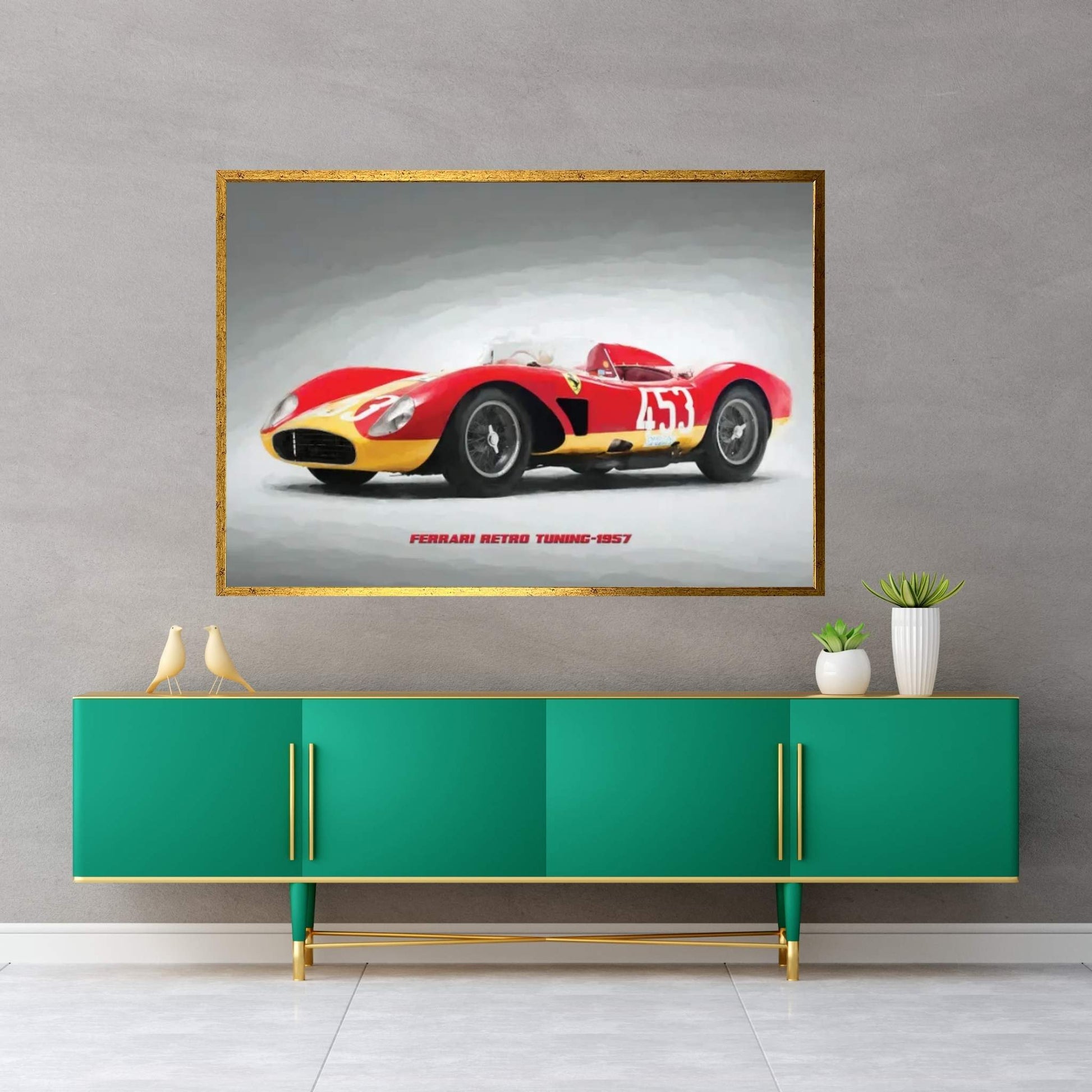 Ferrari Retro Tuning 1957 In Watercolor Canvas Wall Art - Y Canvas